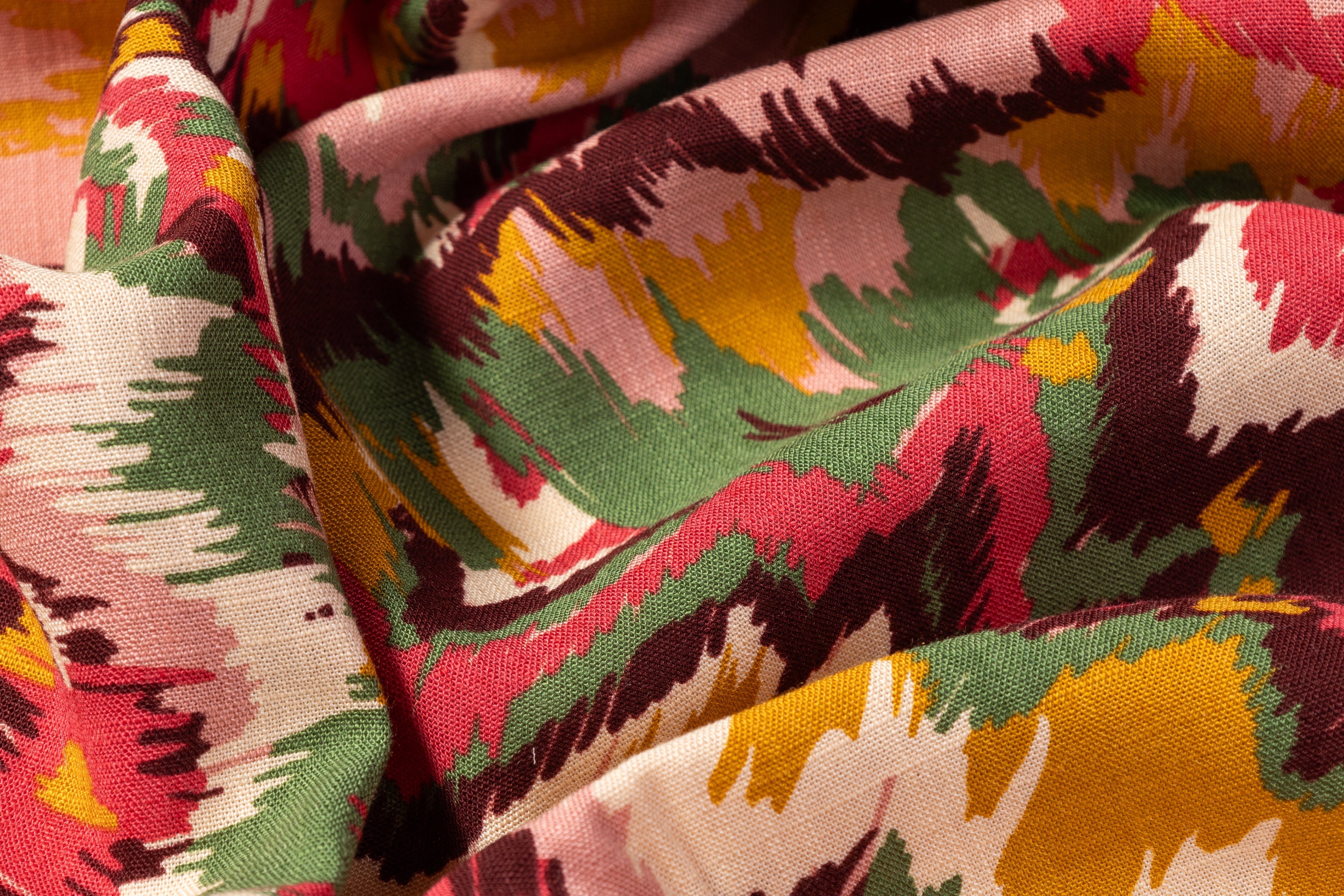 Abstract Italian Viscose Linen - Pink / Burgundy / Green / Gold