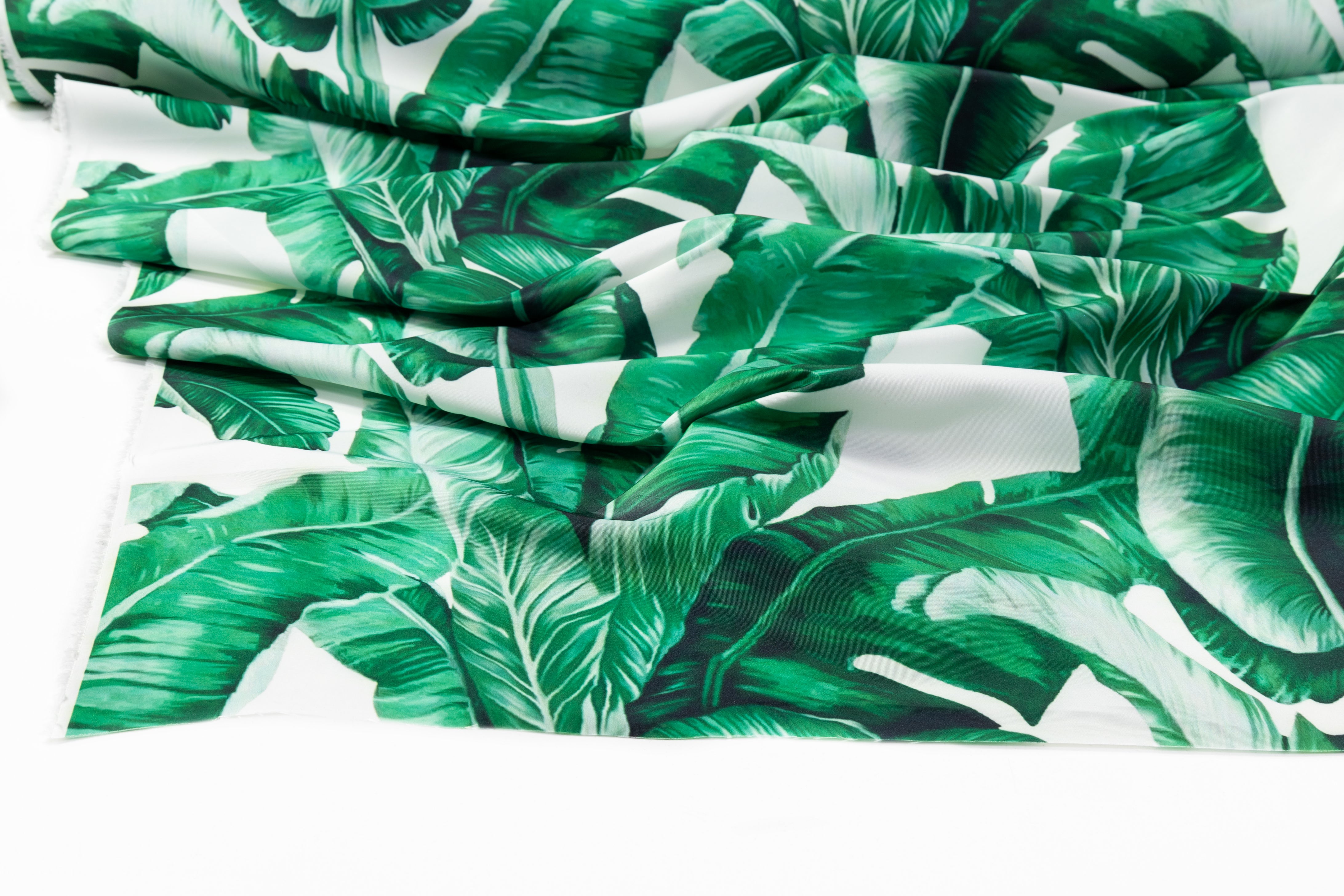 Tropical Printed Italian Poly Faille - Green / White