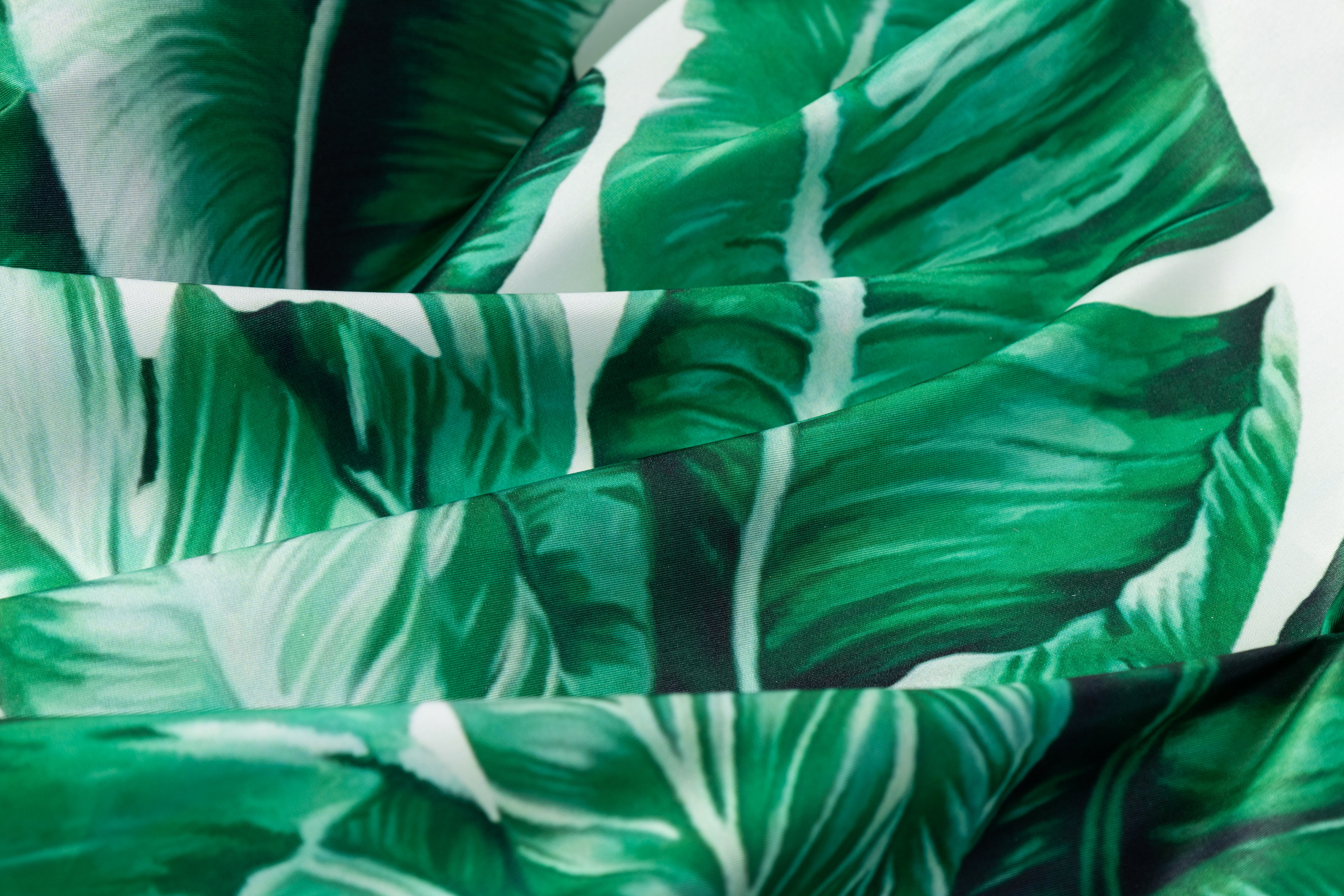 Tropical Printed Italian Poly Faille - Green / White
