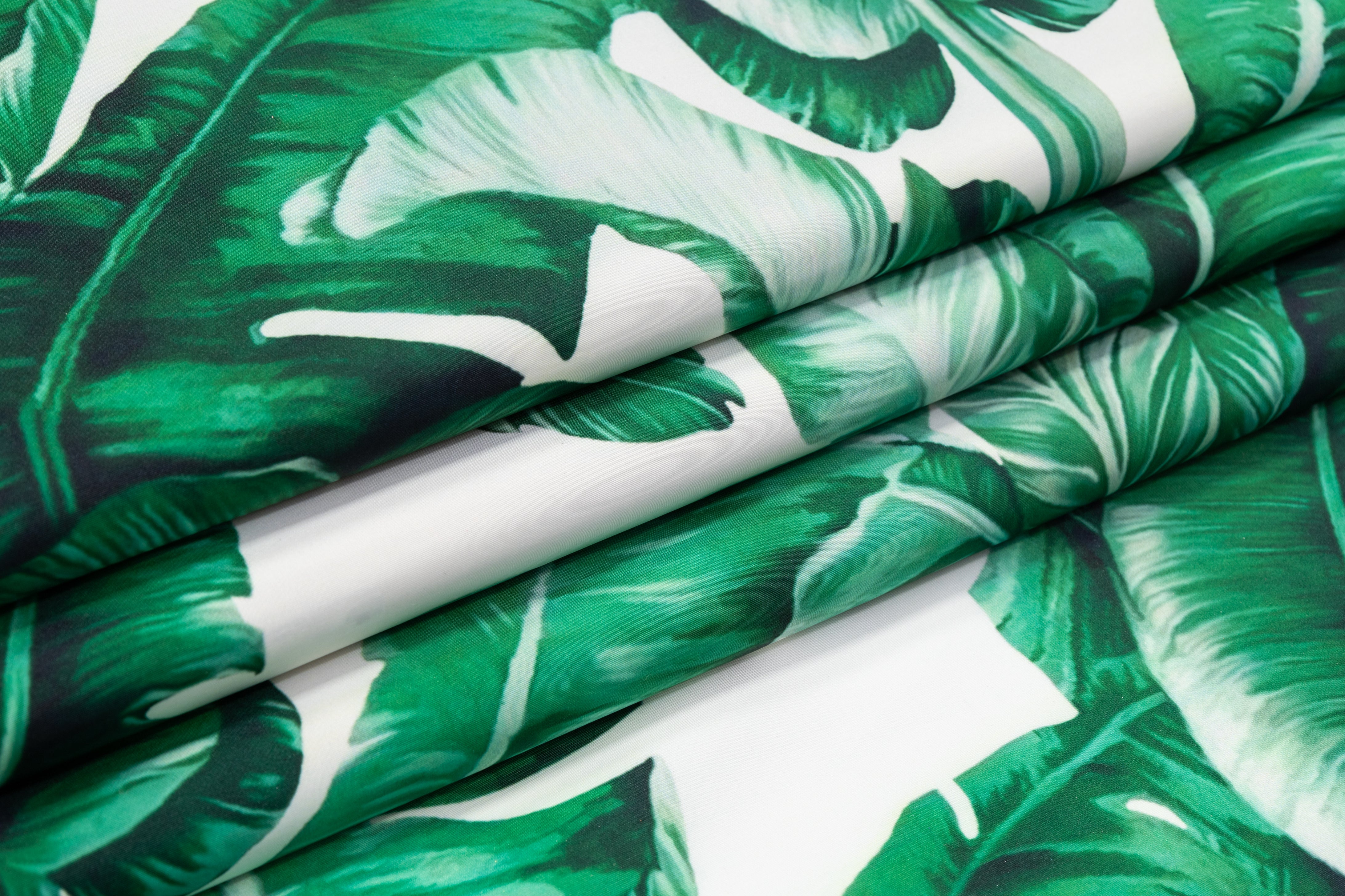 Tropical Printed Italian Poly Faille - Green / White