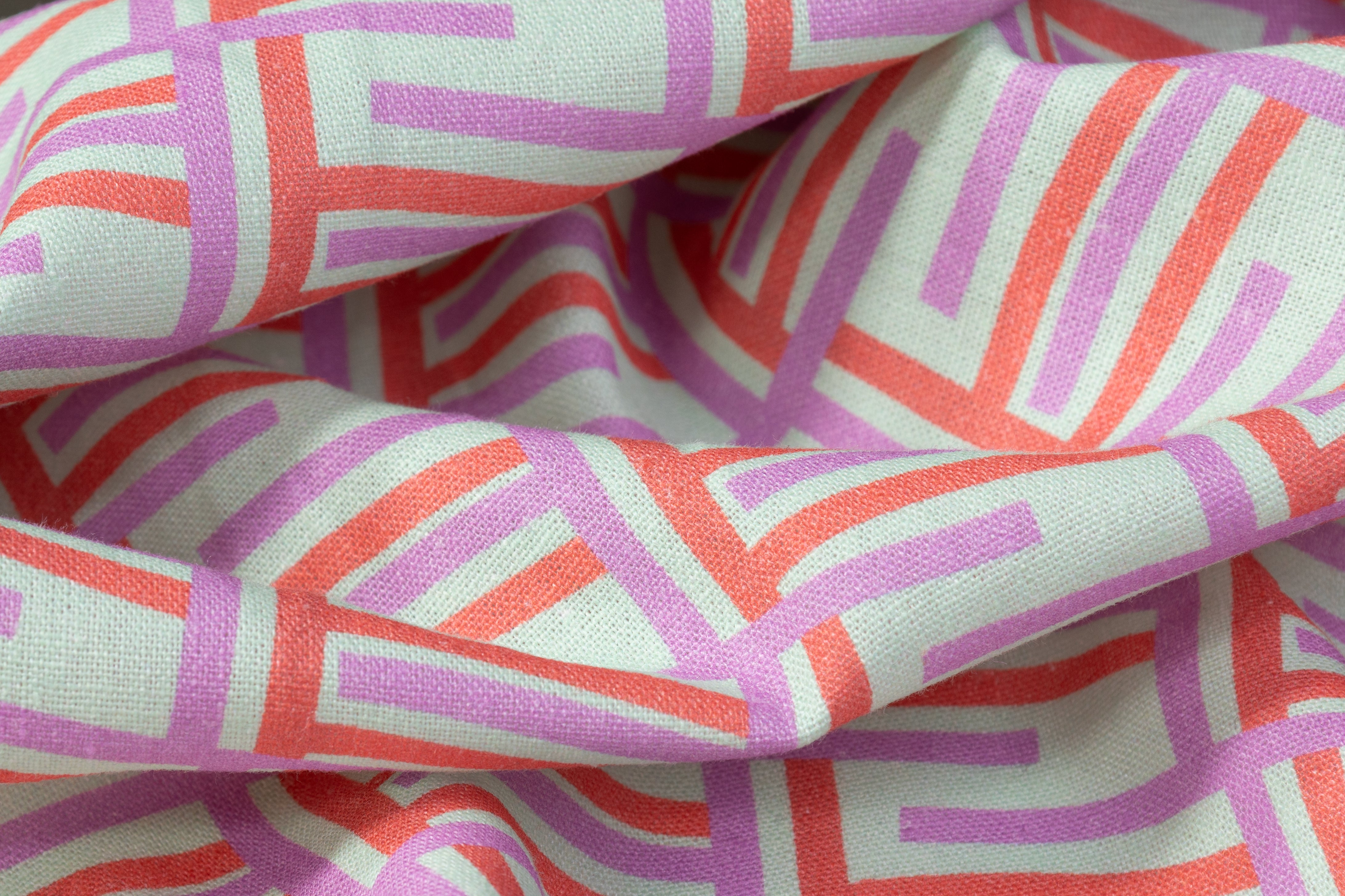 Geometric Italian Linen - Green / Purple / Red