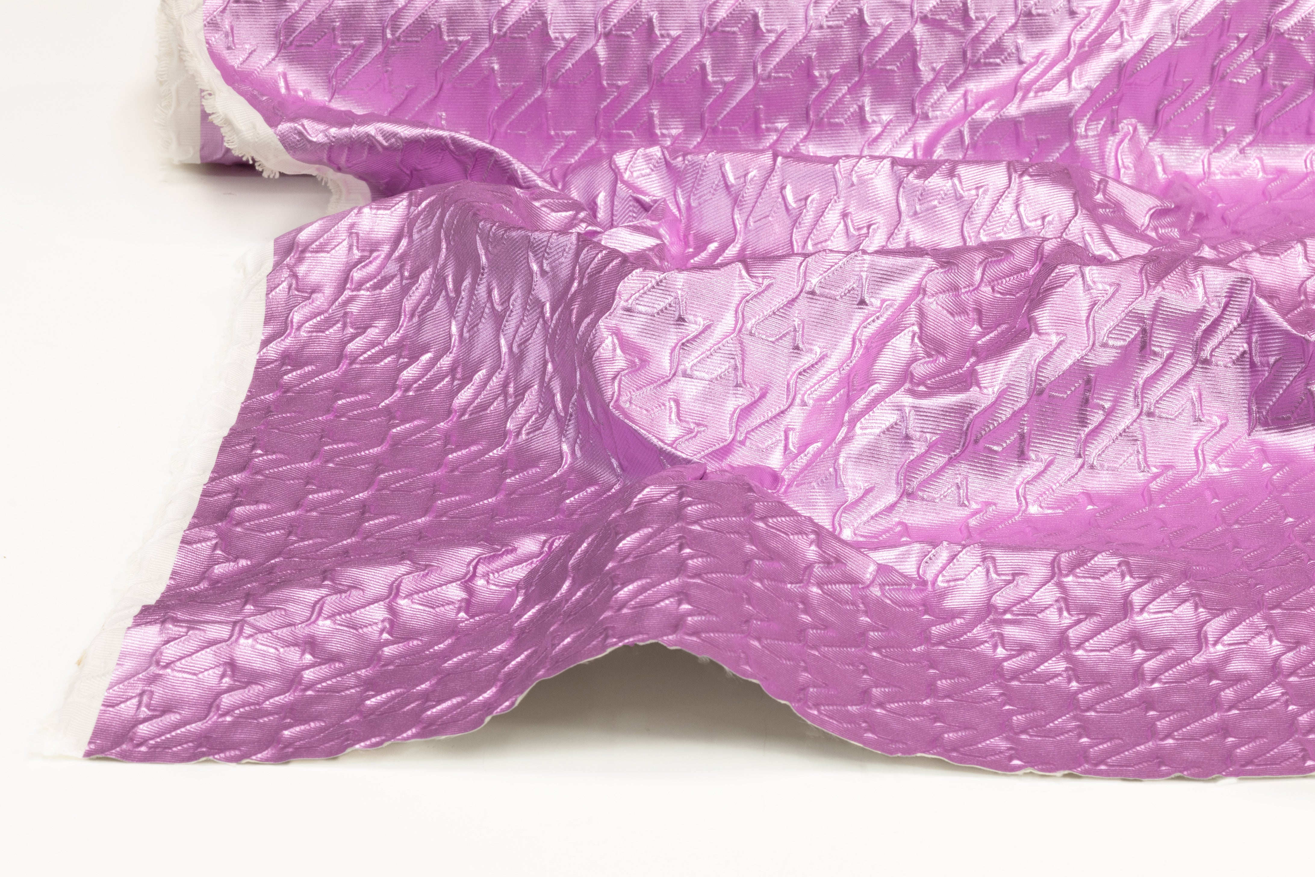 Laminated Italian Houndstooth Brocade - Pink