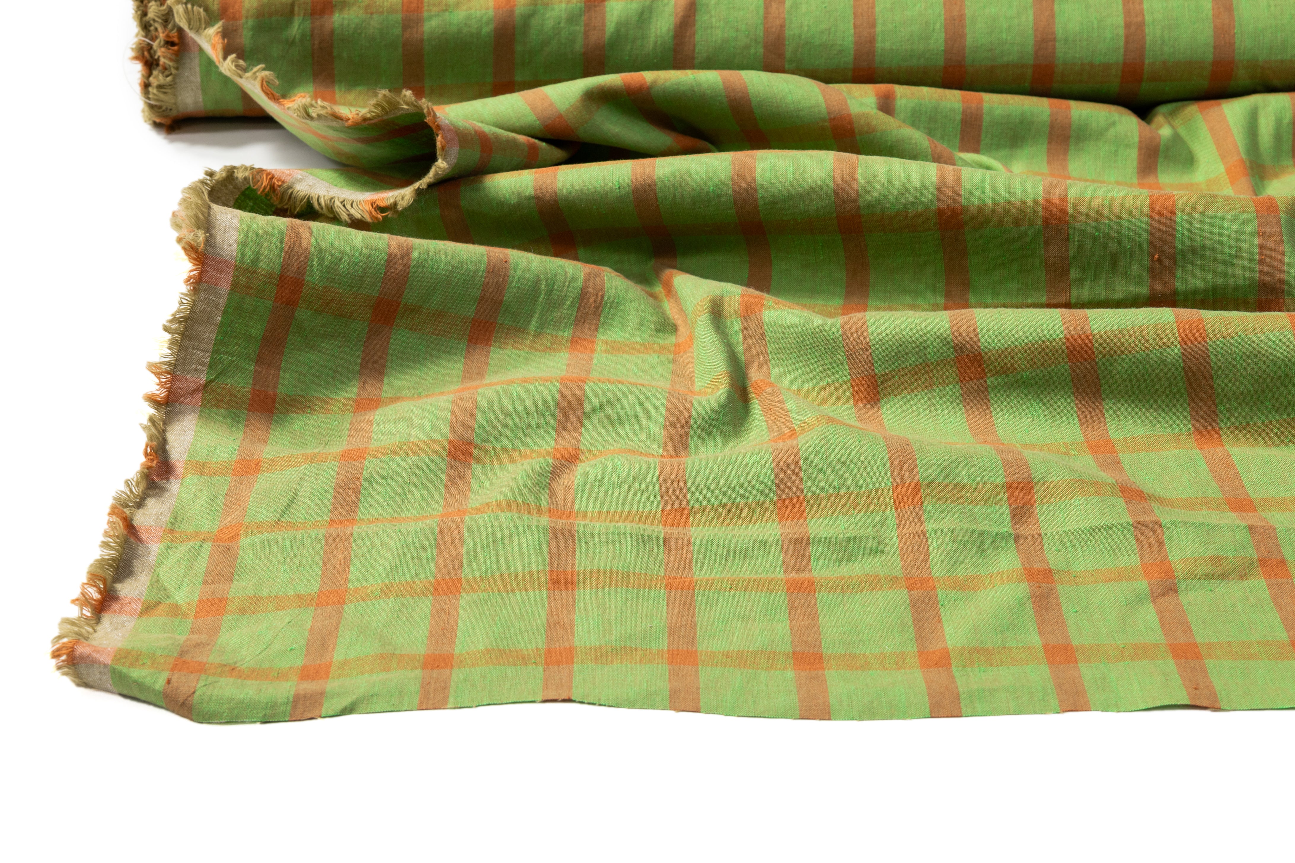 Checked Italian Linen - Green / Rust