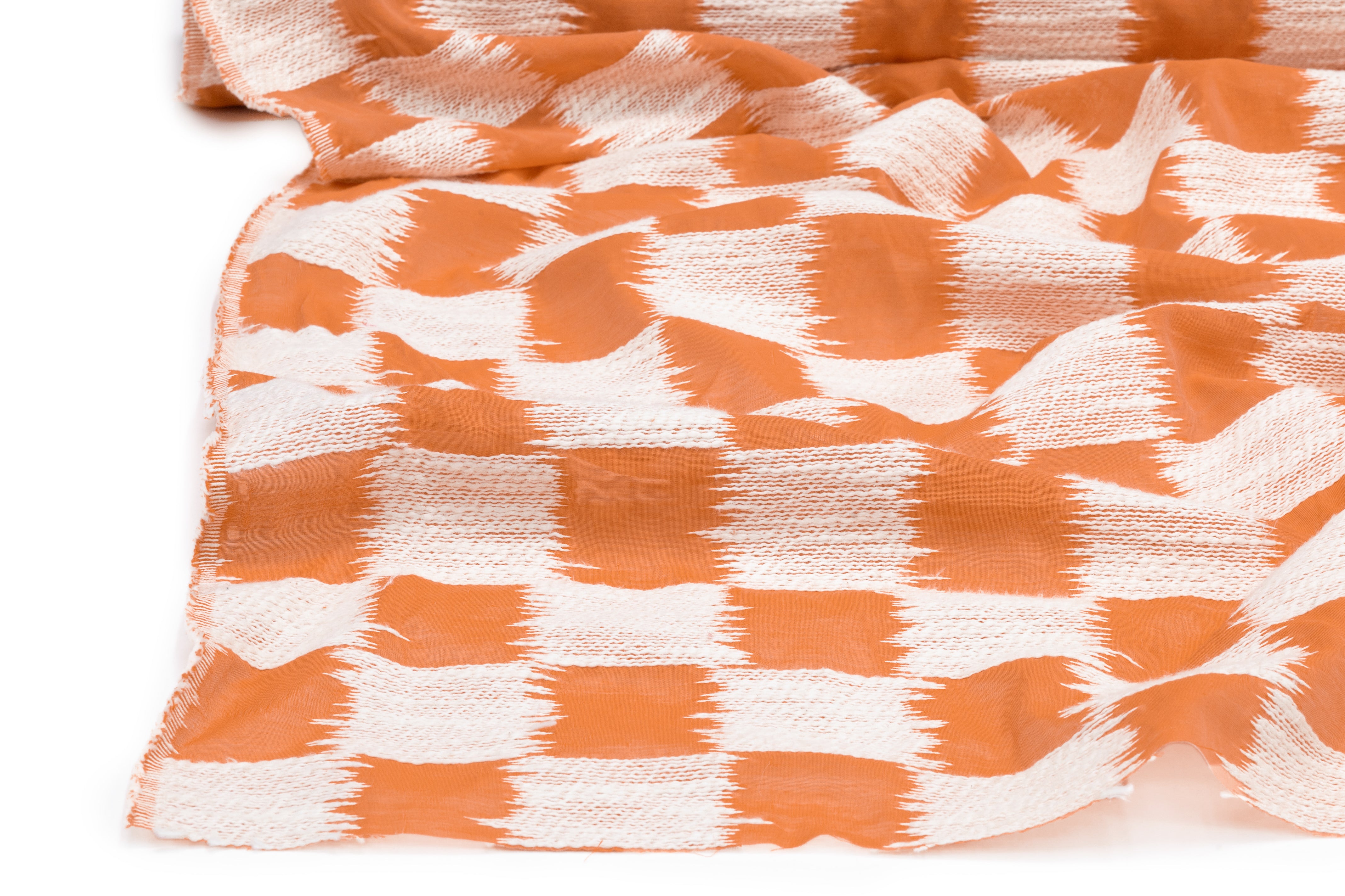 Checked Italian Novelty Organza - Orange / White