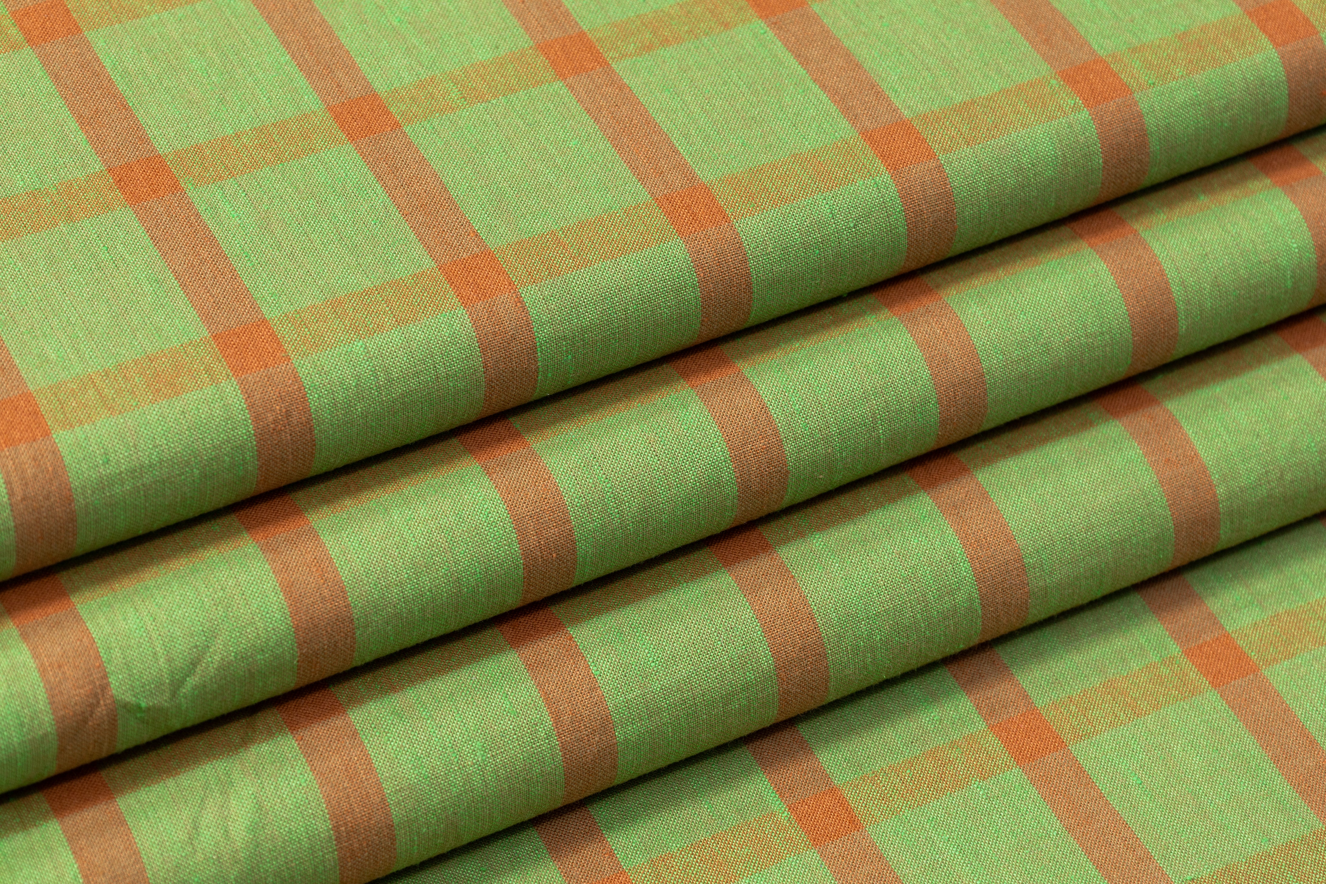 Checked Italian Linen - Green / Rust