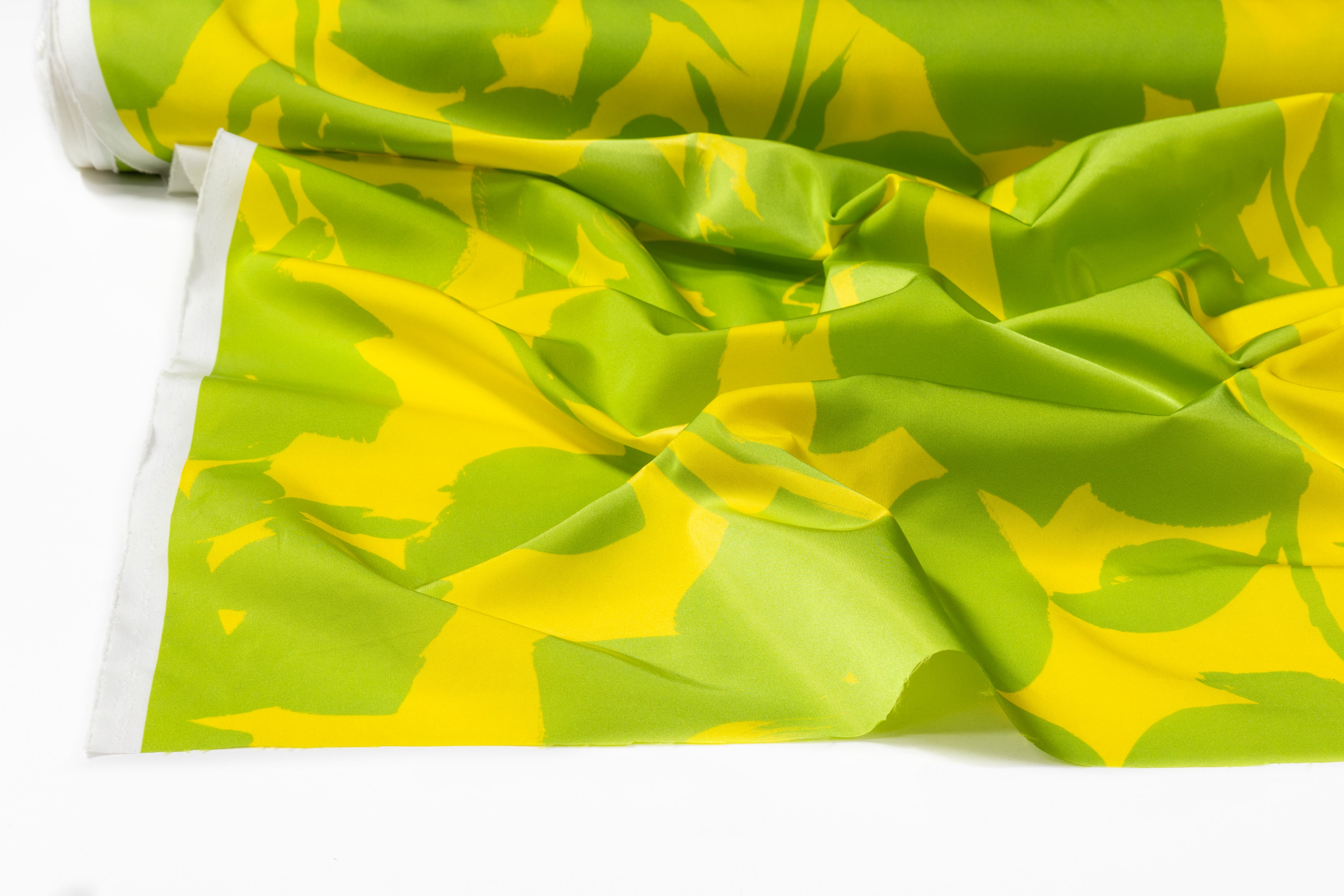 Floral Italian Poly Faille - Green / Yellow