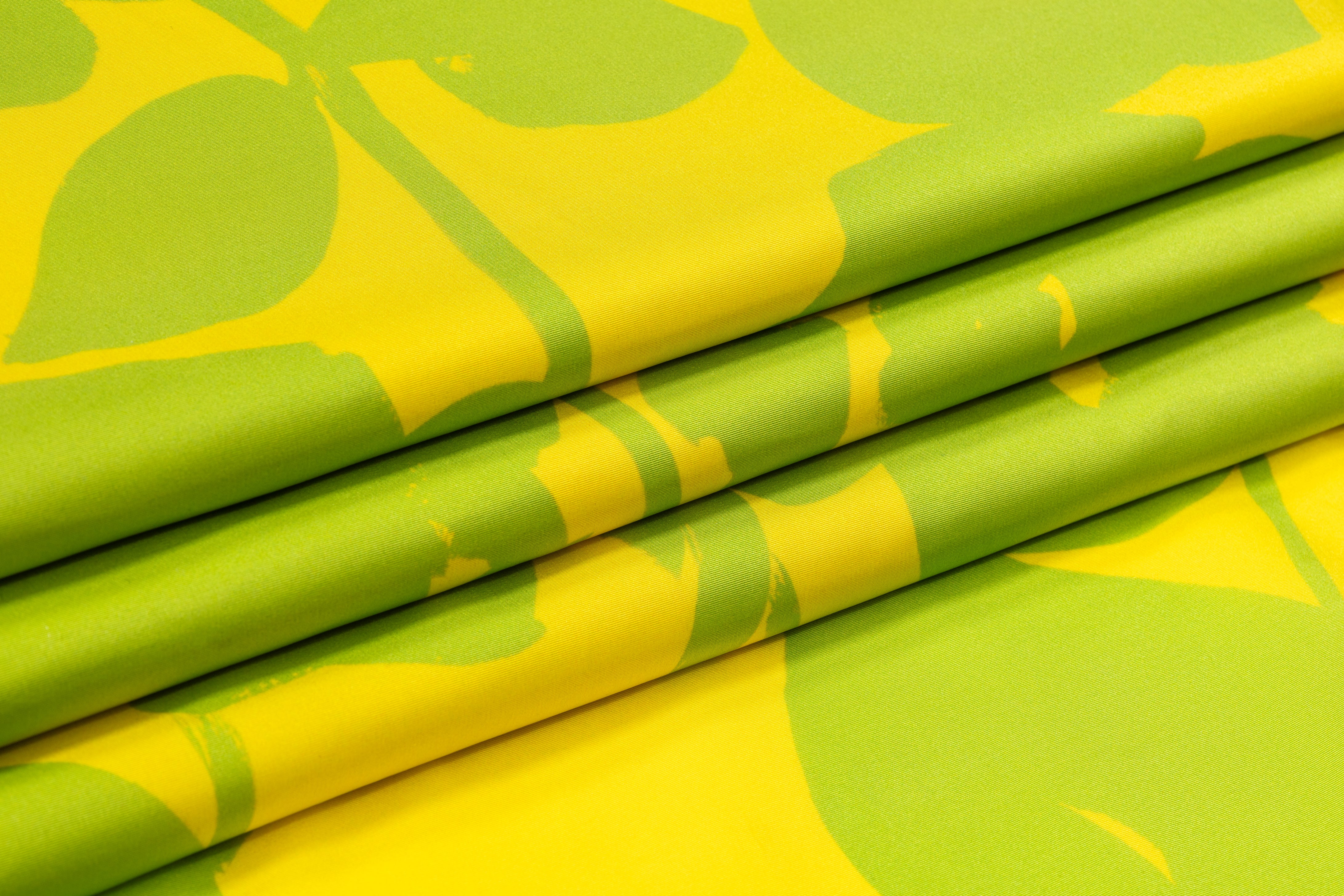 Floral Italian Poly Faille - Green / Yellow