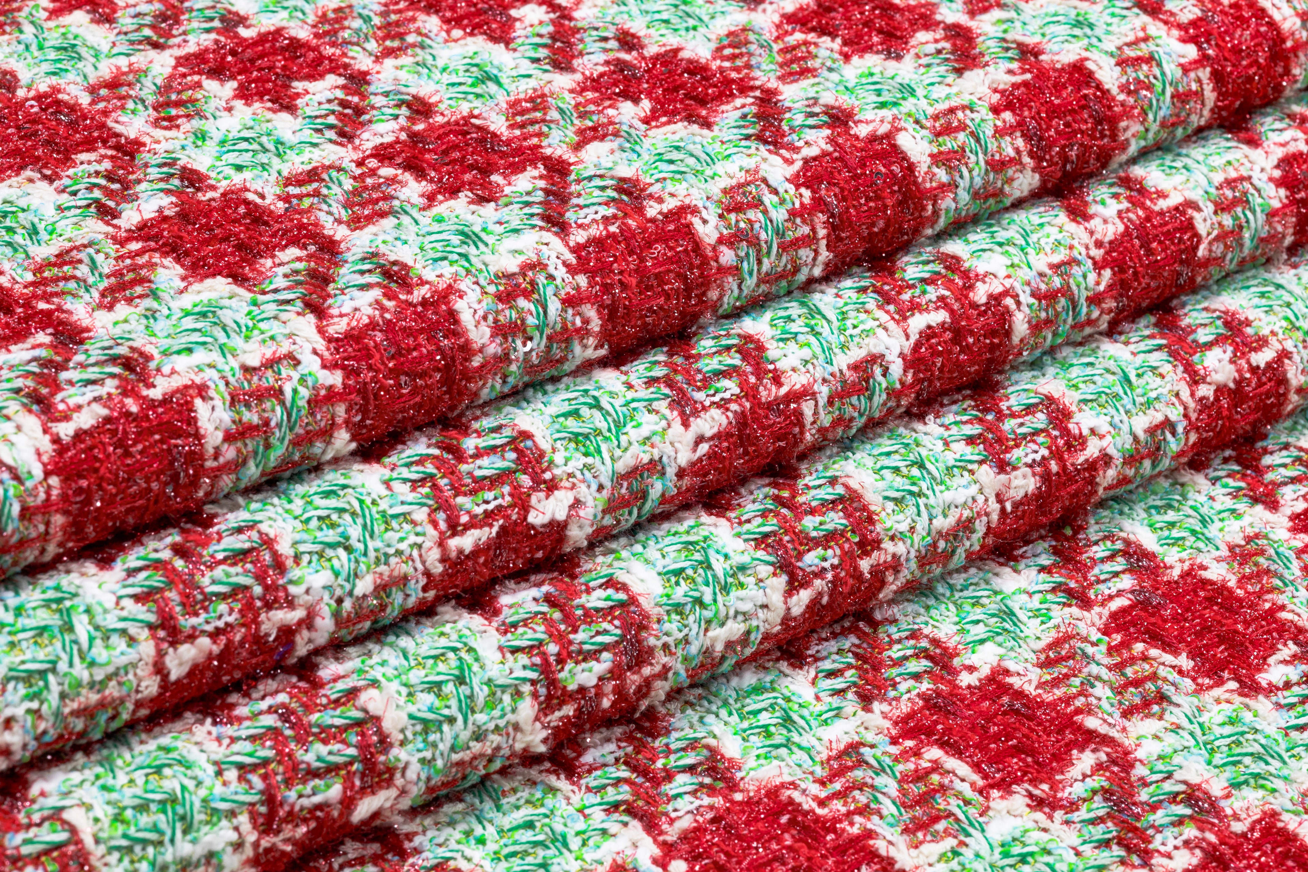 Metallic Houndstooth Italian Tweed - Red / White / Green