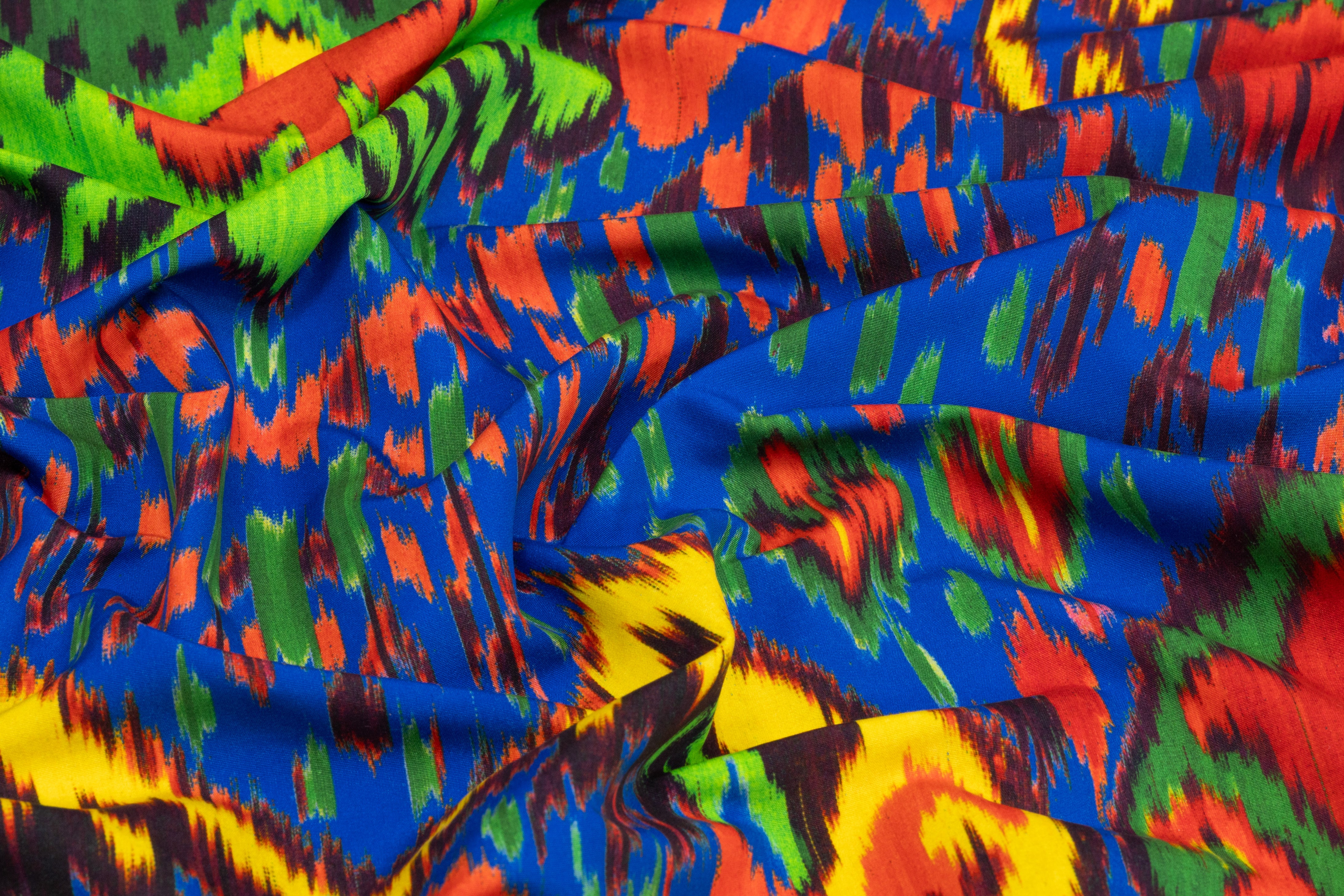 Ikat Printed Italian Sueded Polyester - Blue / Green / Yellow / Red