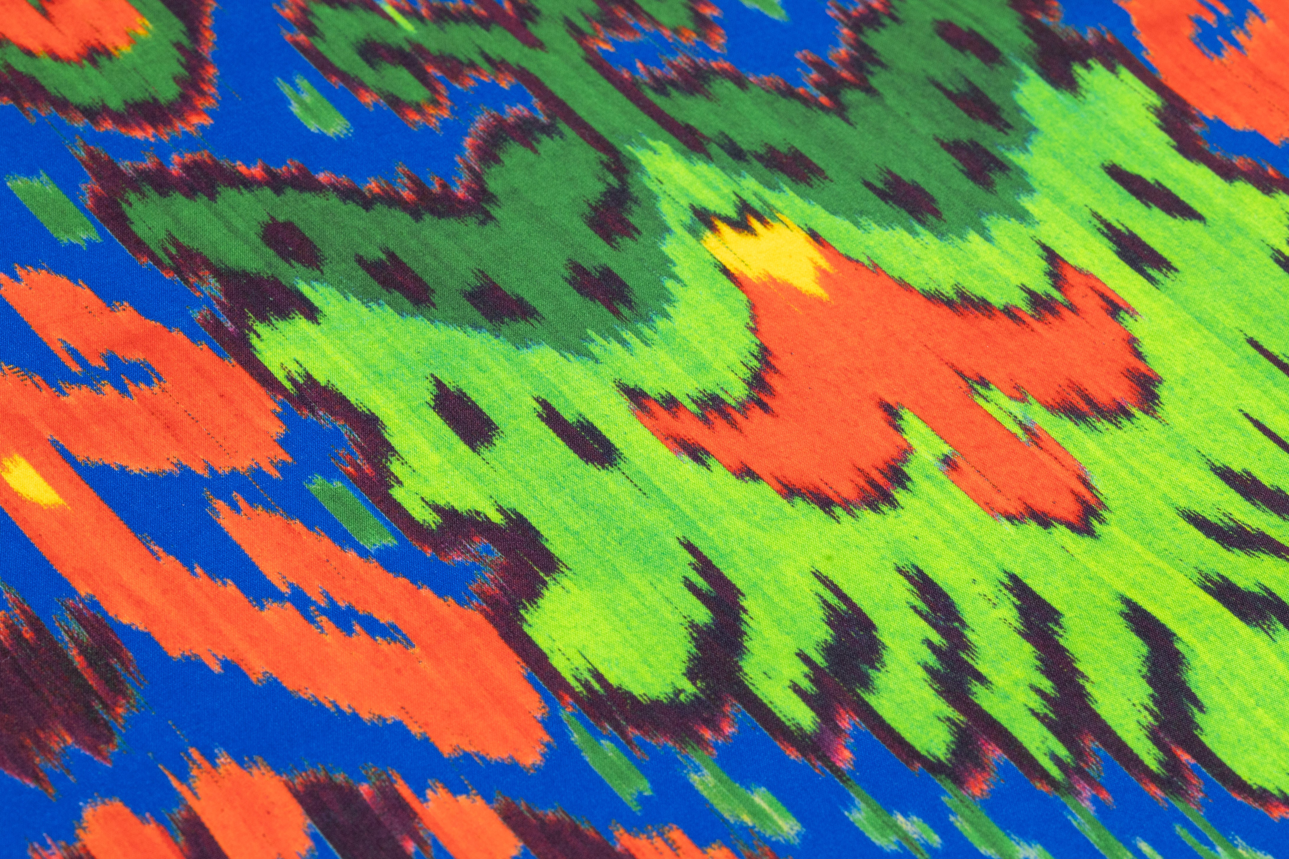 Ikat Printed Italian Sueded Polyester - Blue / Green / Yellow / Red