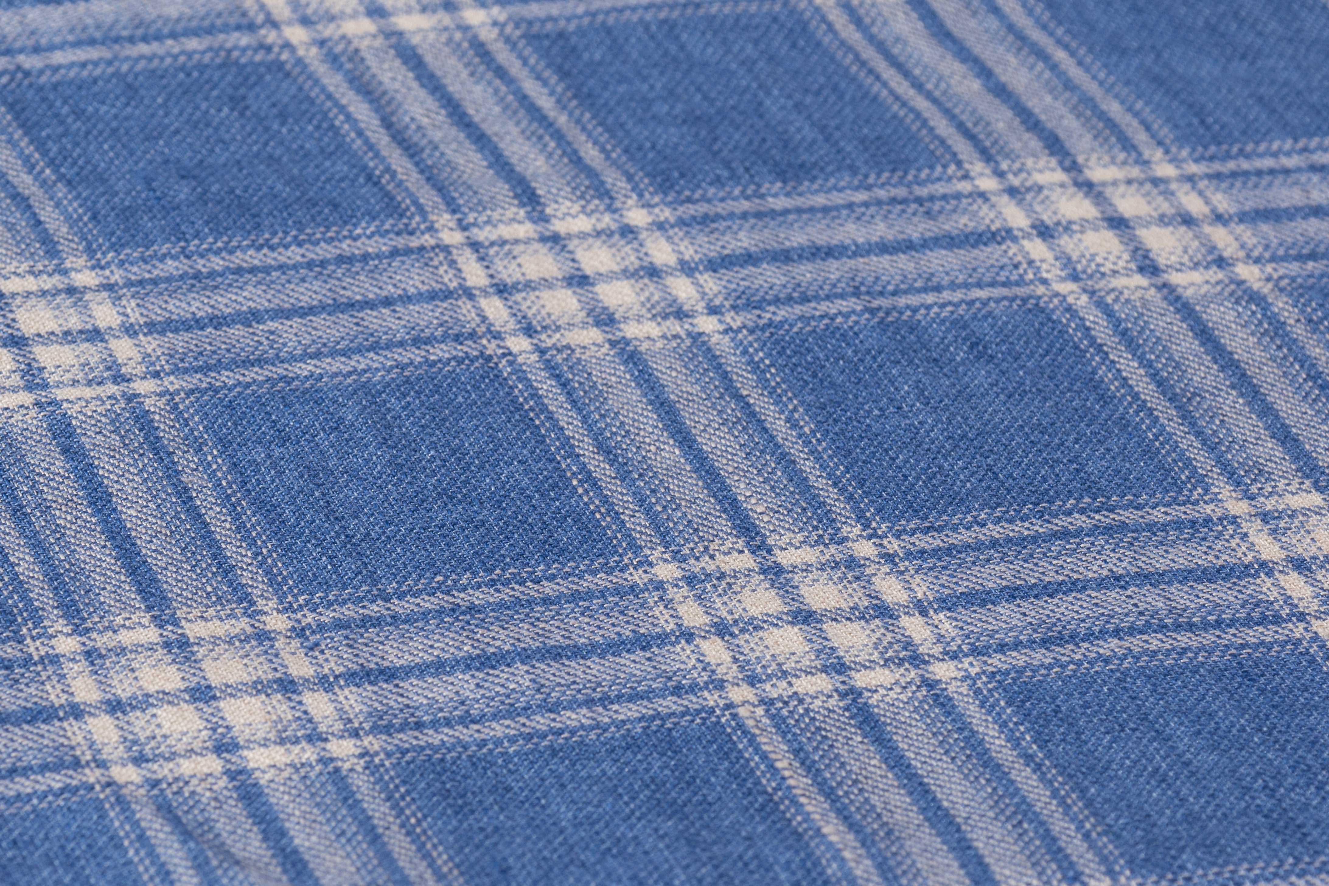 Checked Italian Pure Linen Suiting - Blue / White
