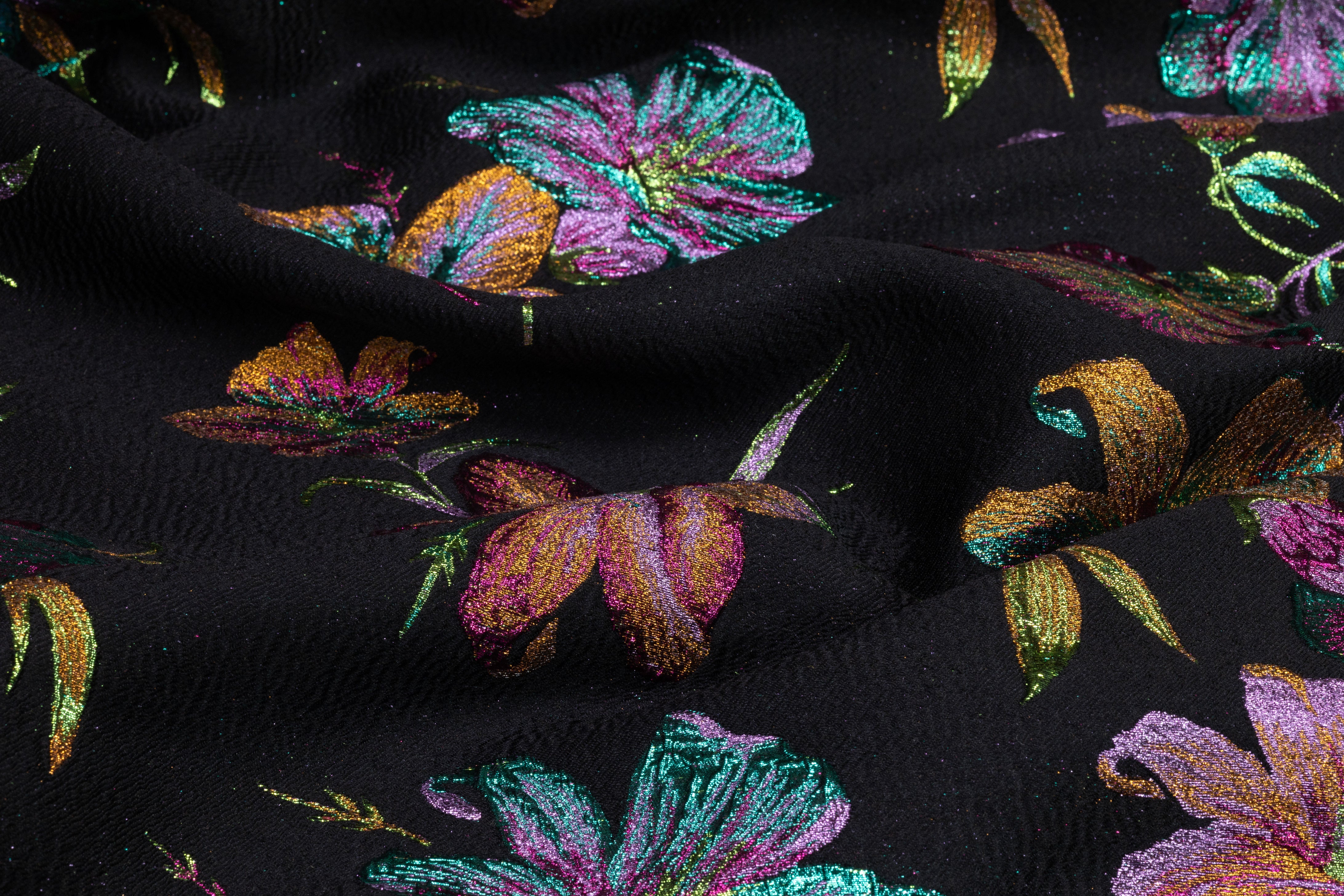 Floral Metallic Italian Brocade - Black / Multicolor