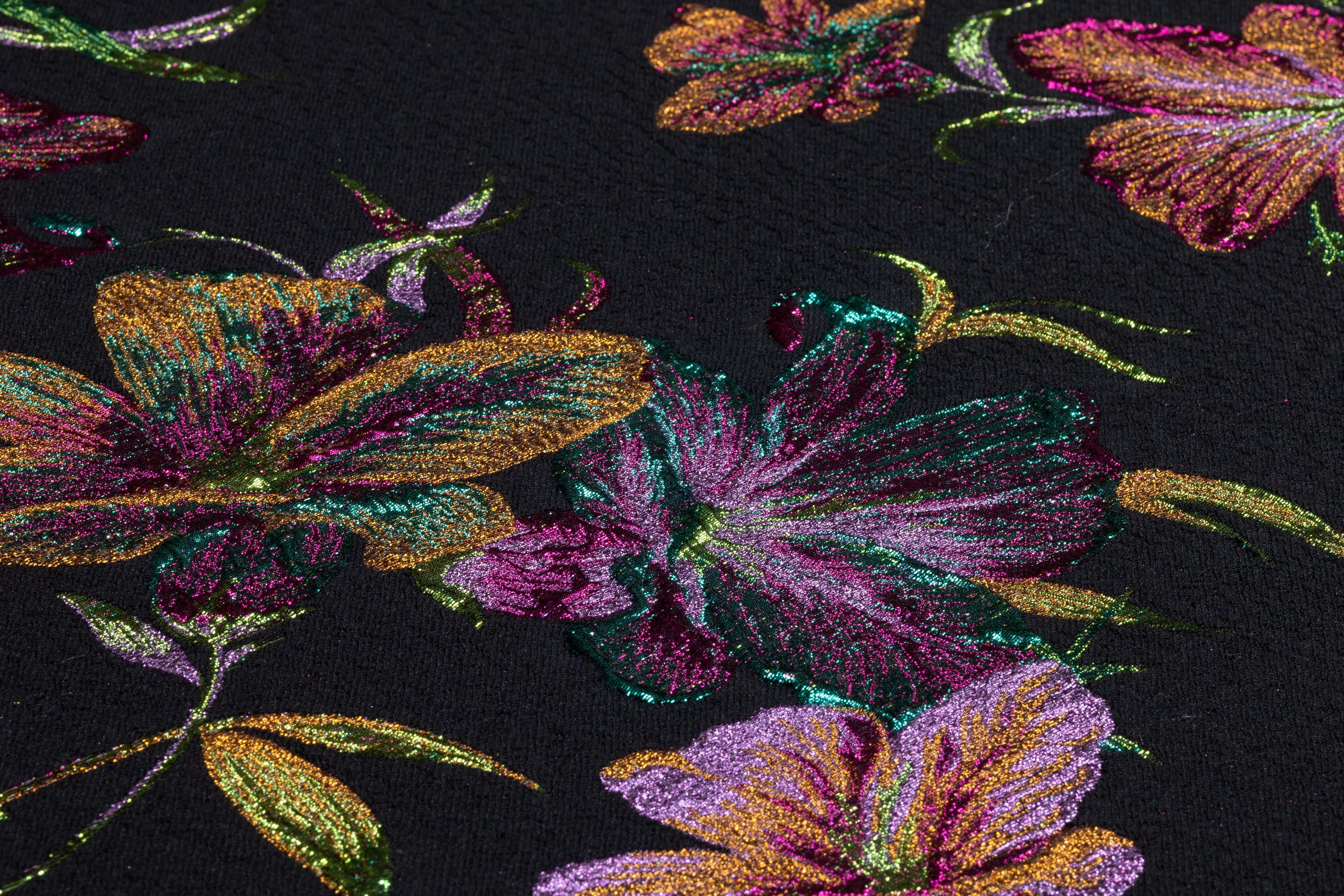 Floral Metallic Italian Brocade - Black / Multicolor