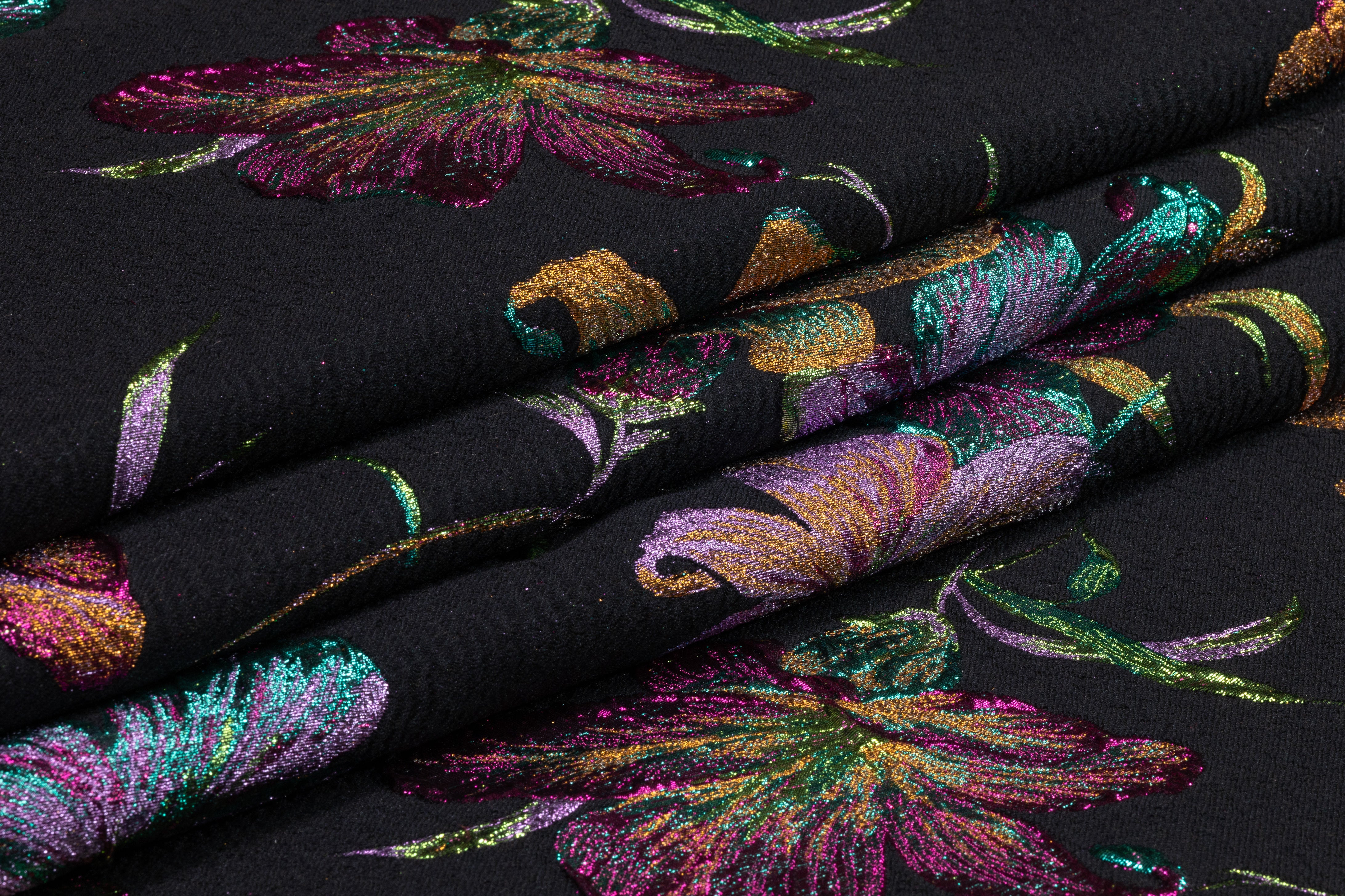 Floral Metallic Italian Brocade - Black / Multicolor