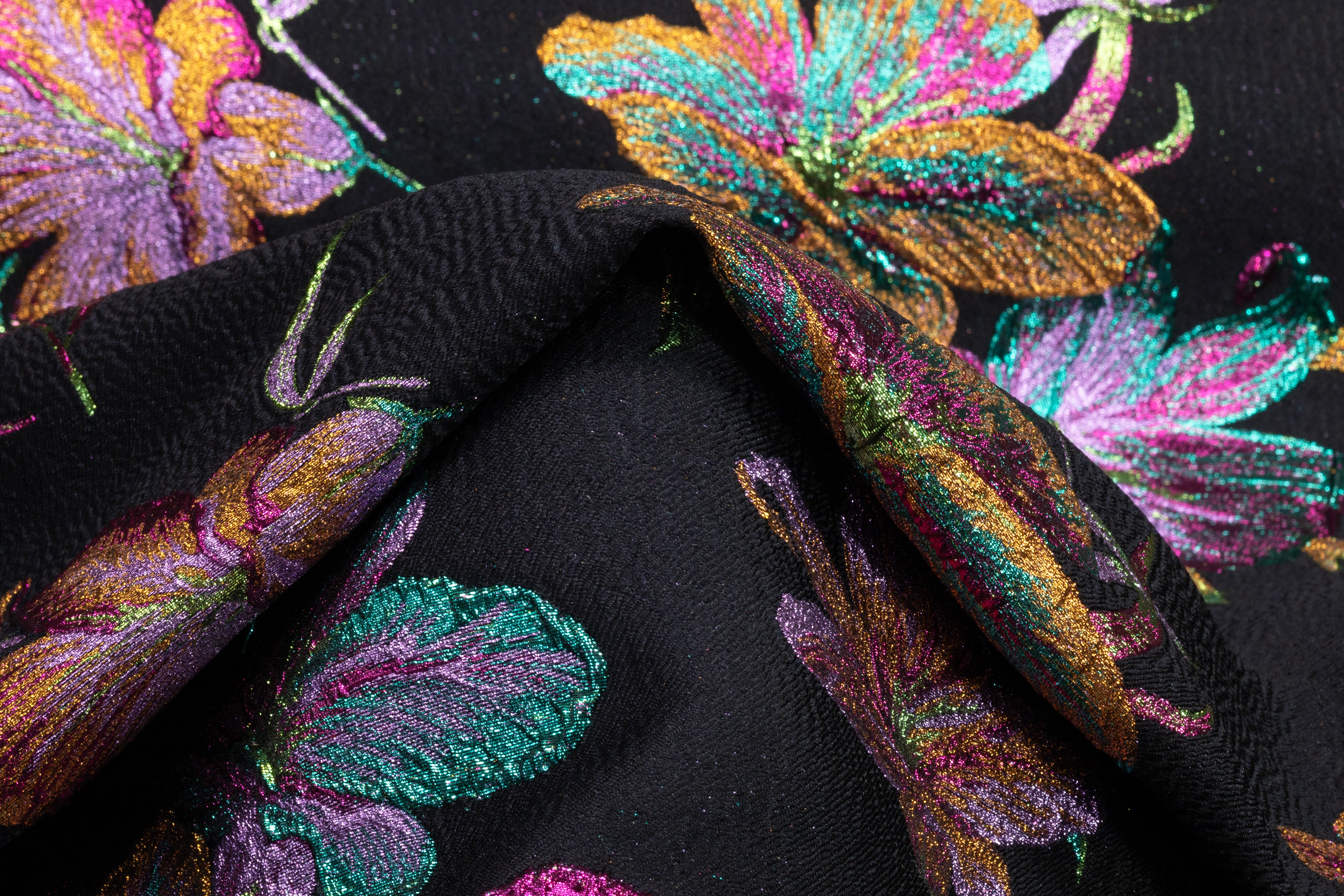 Floral Metallic Italian Brocade - Black / Multicolor