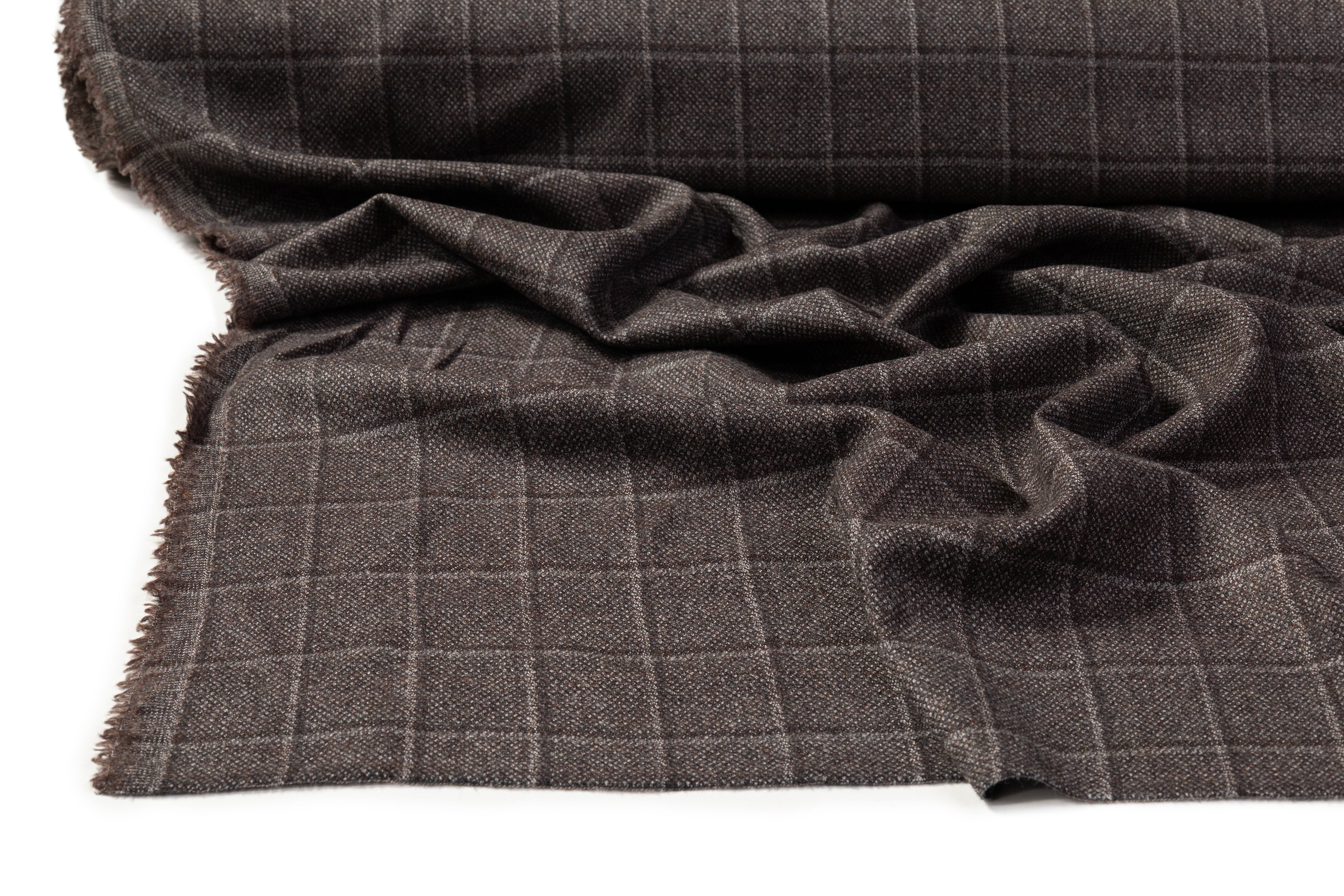 Checked Italian Wool Flannel Suiting - Brown