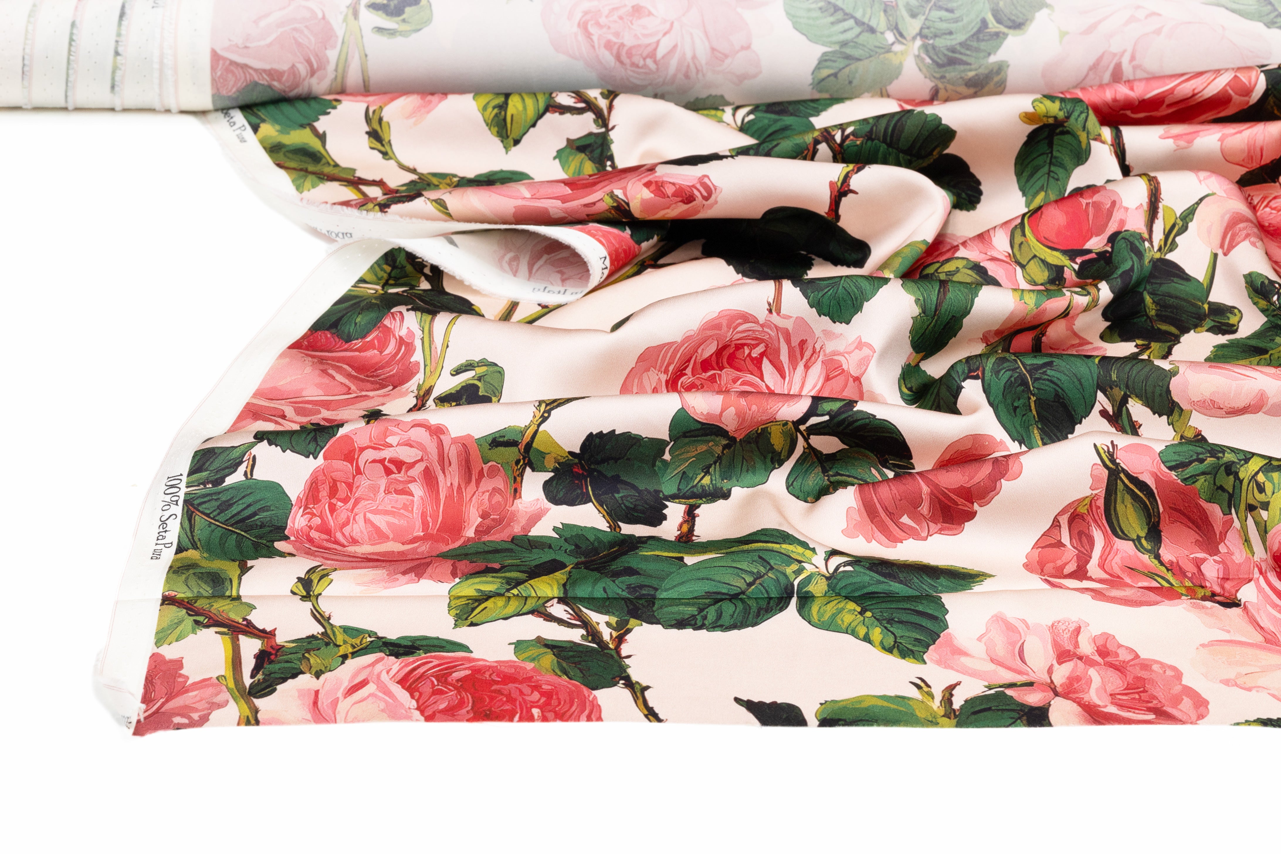 Floral Italian Silk Charmeuse - Pink / Green