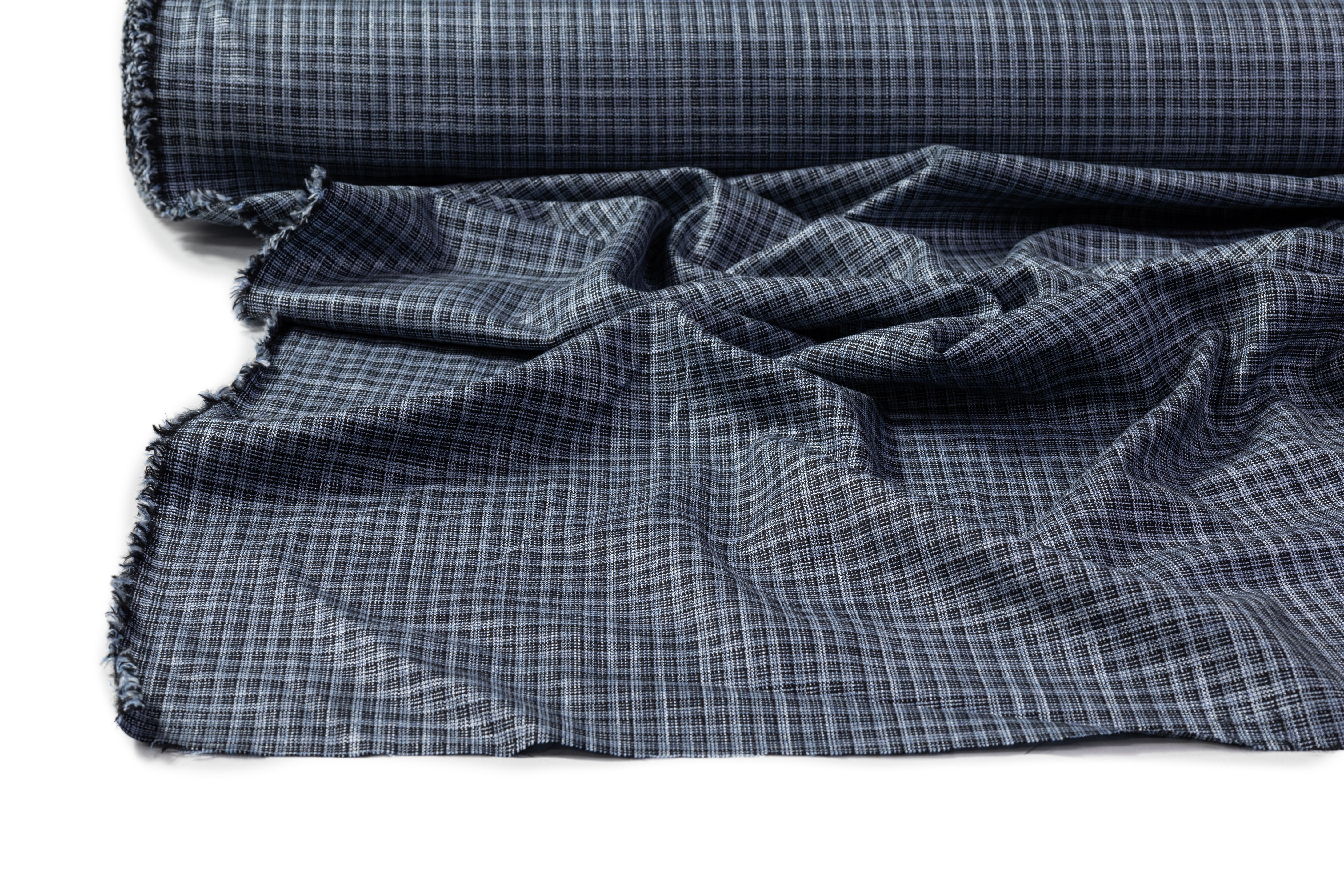 Carlo Barbera - Micro Plaid Italian Wool Viscose Suiting - Blue / Black