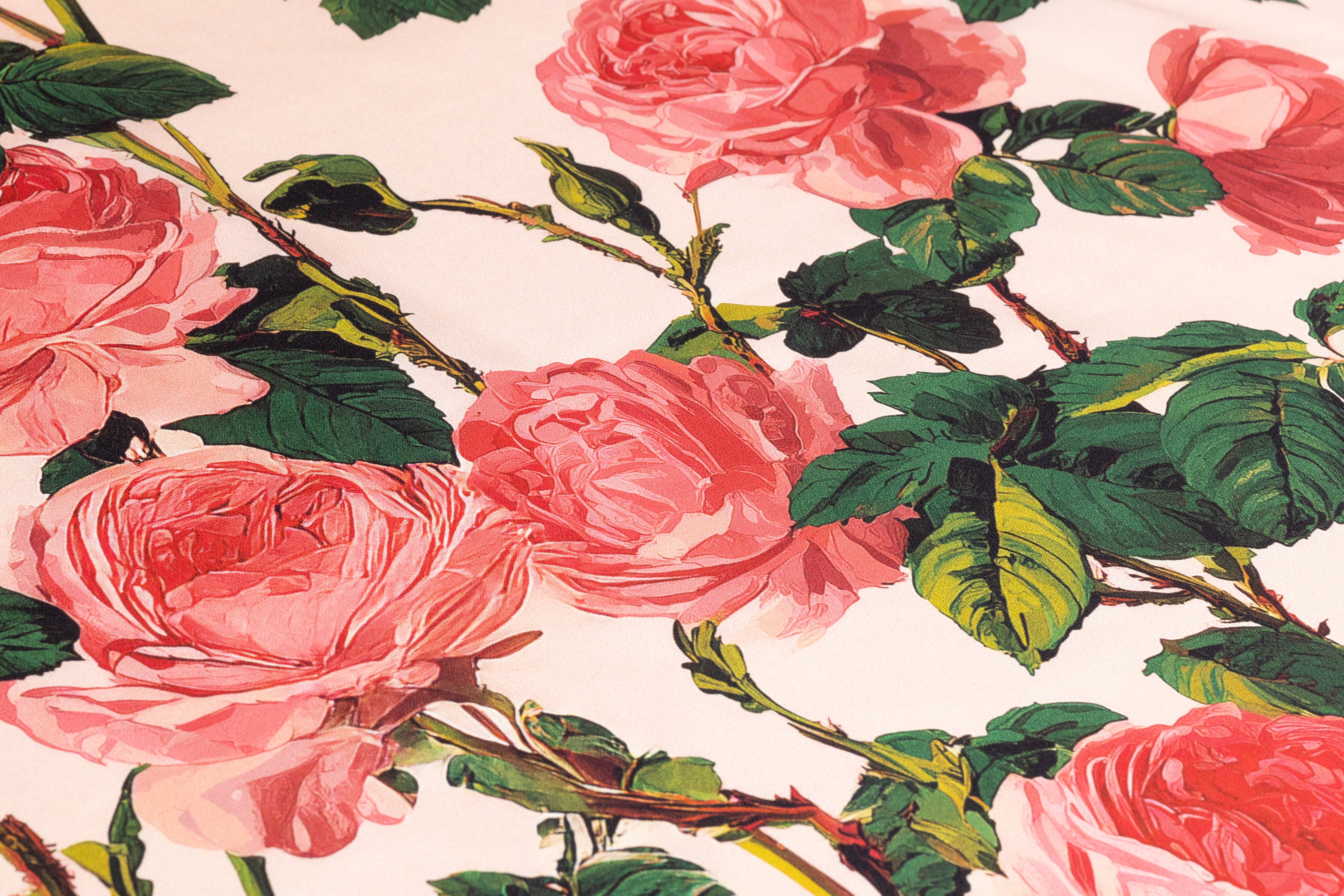Floral Italian Silk Charmeuse - Pink / Green
