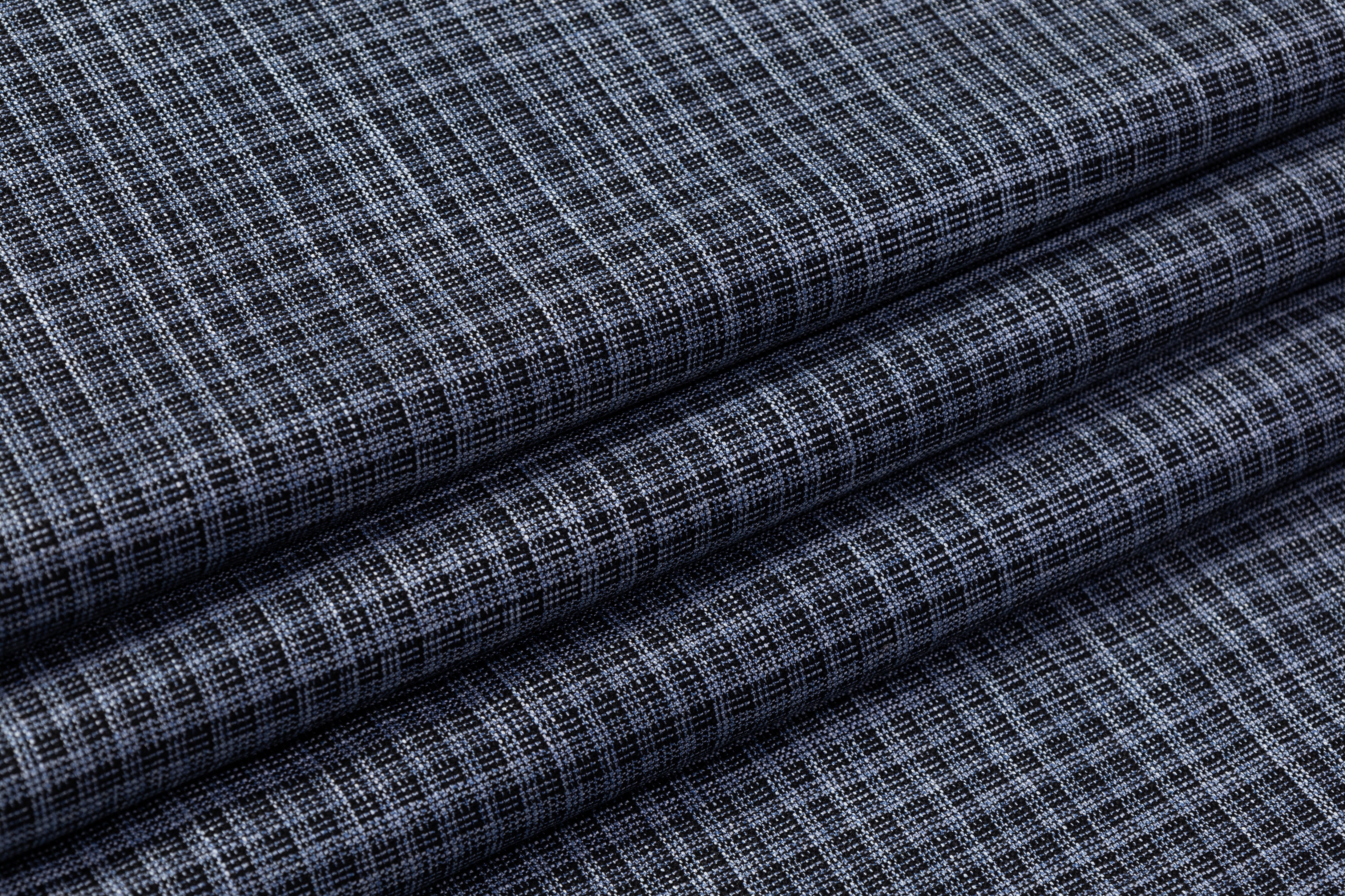Carlo Barbera - Micro Plaid Italian Wool Viscose Suiting - Blue / Black