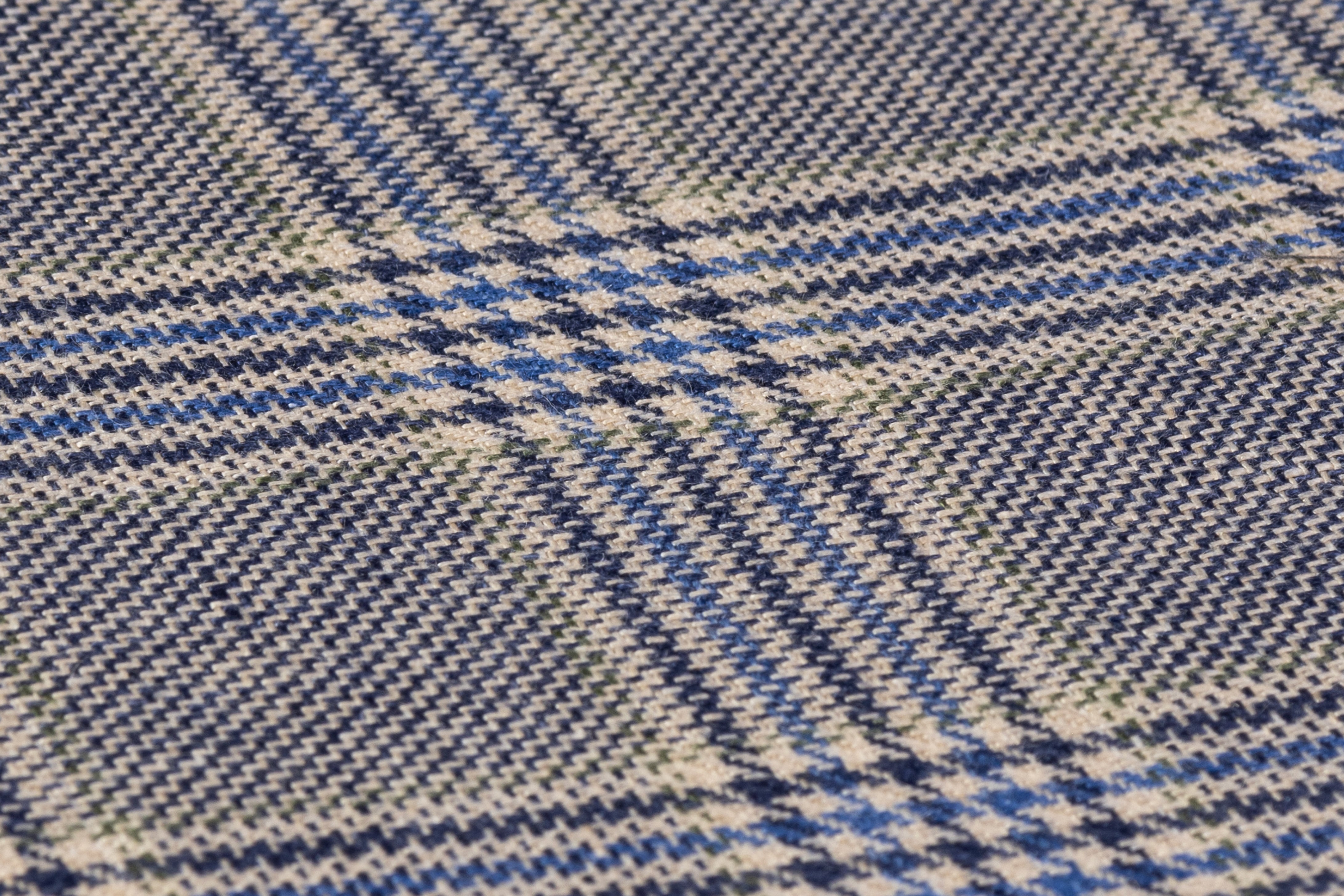 Checked Italian Pure Linen Suiting - Blue / Light Beige
