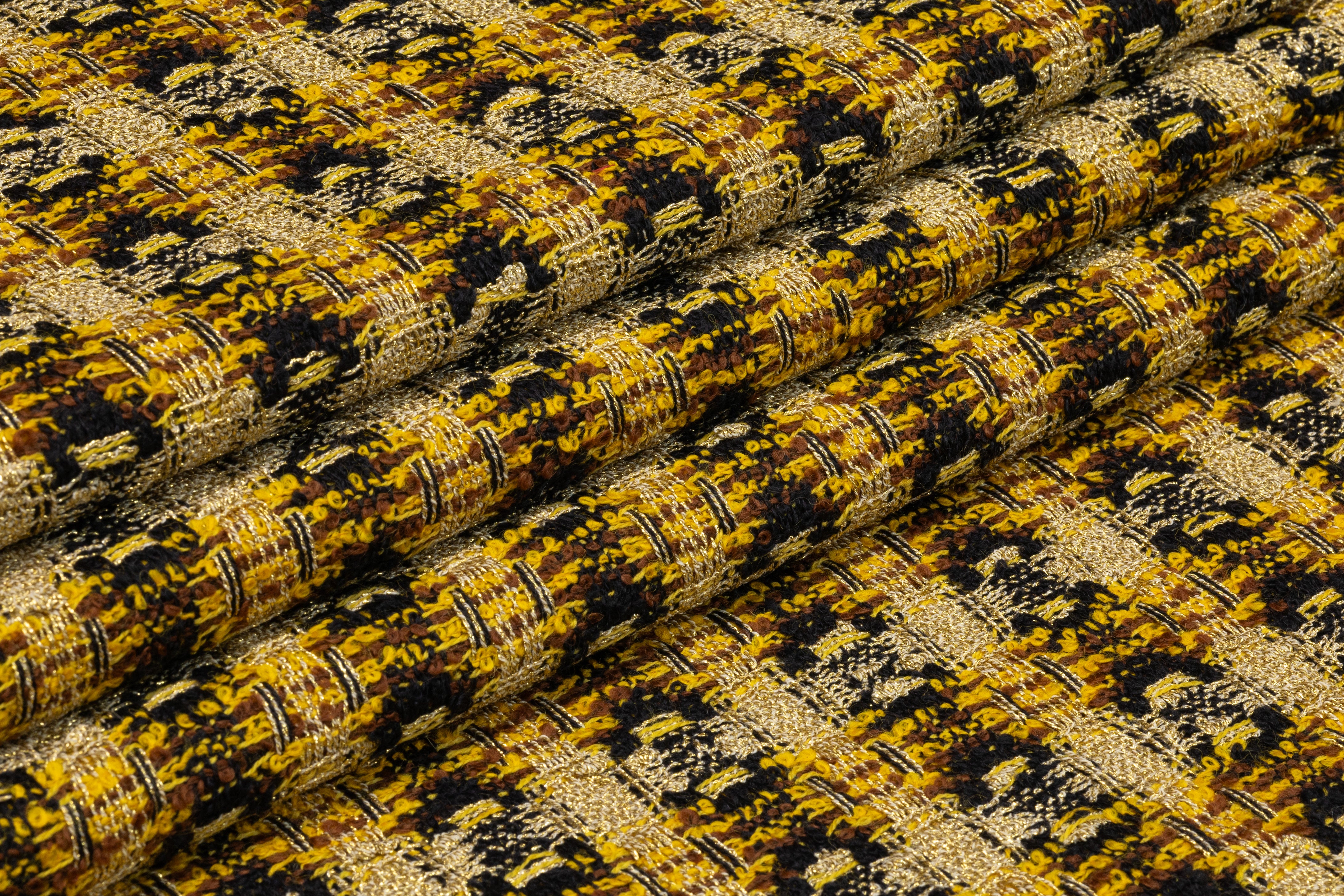 Metallic Italian Wool Blend Tweed Boucle - Gold / Black