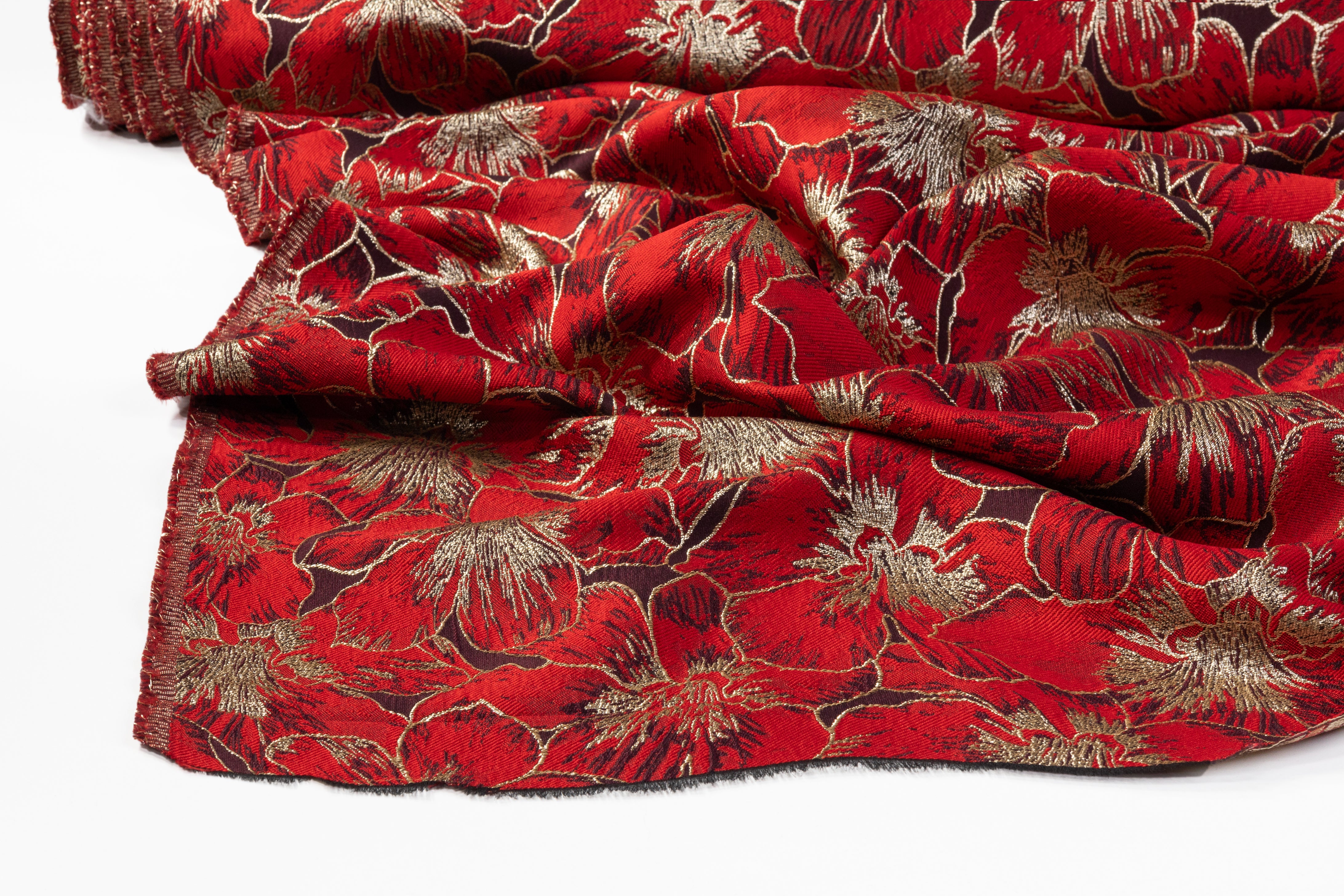 Metallic Floral Brocade - Red / Gold