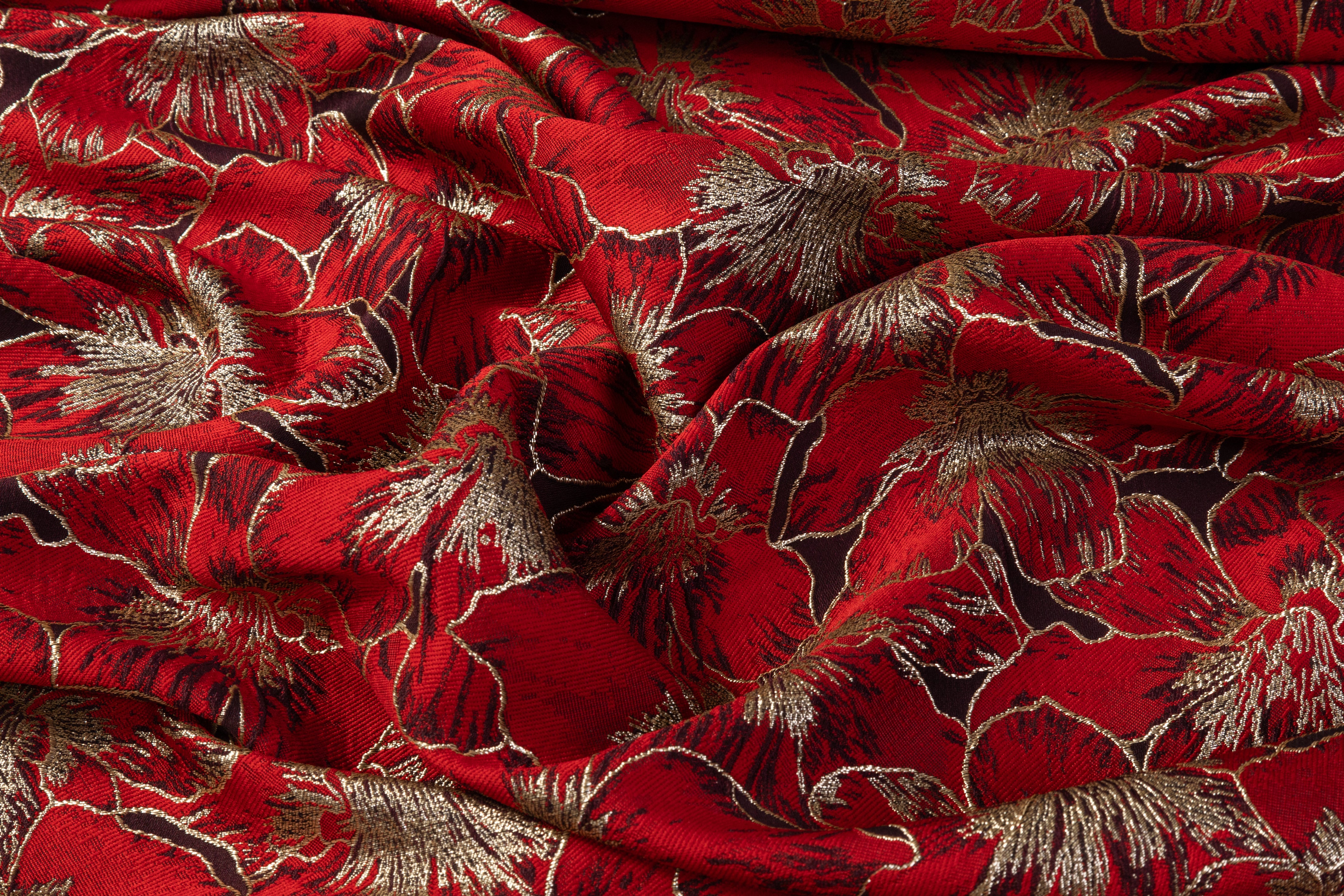 Metallic Floral Brocade - Red / Gold