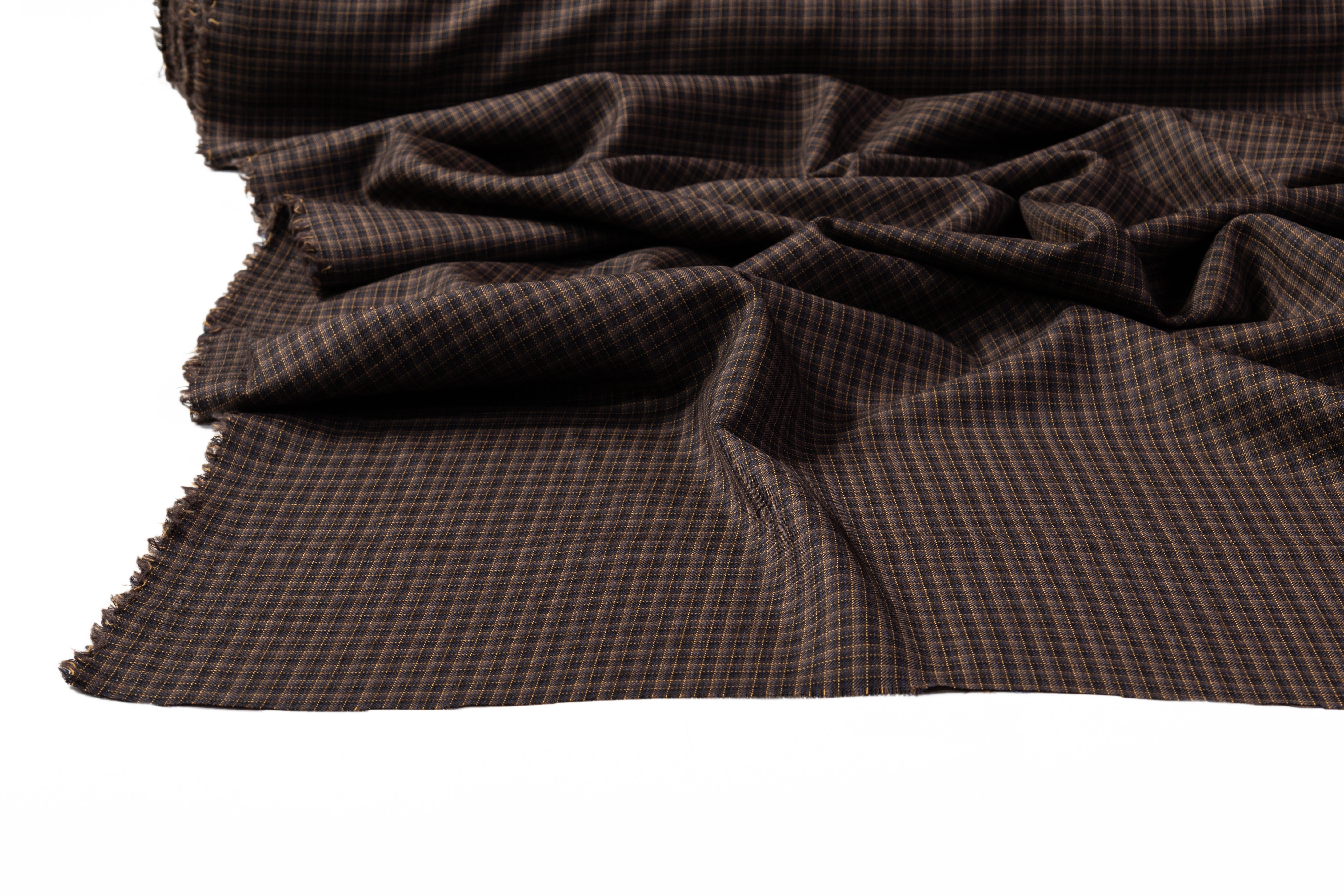 Lanificio di Pray - Micro Plaid Italian Wool Suiting - Brown / Navy