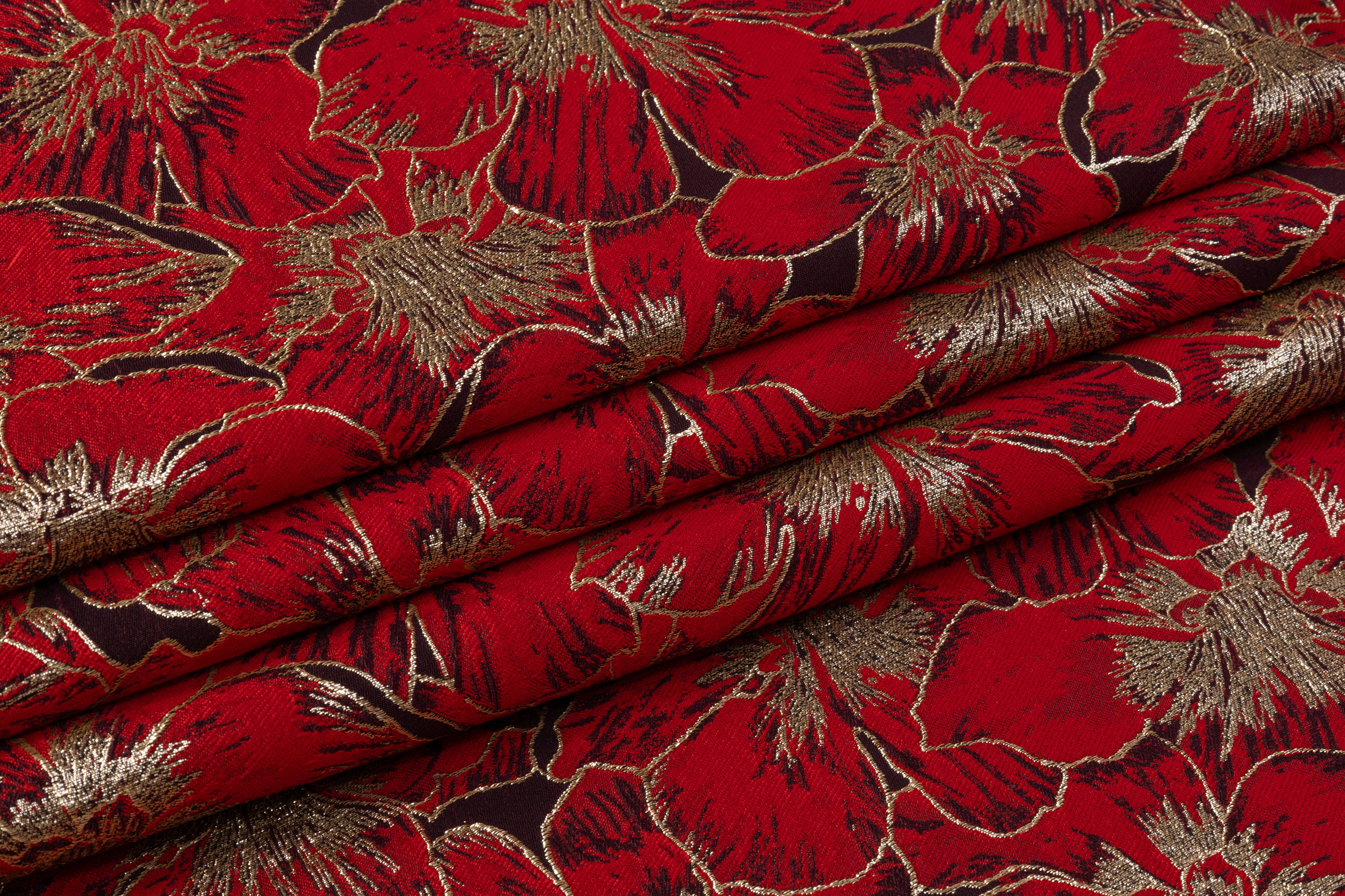 Metallic Floral Brocade - Red / Gold