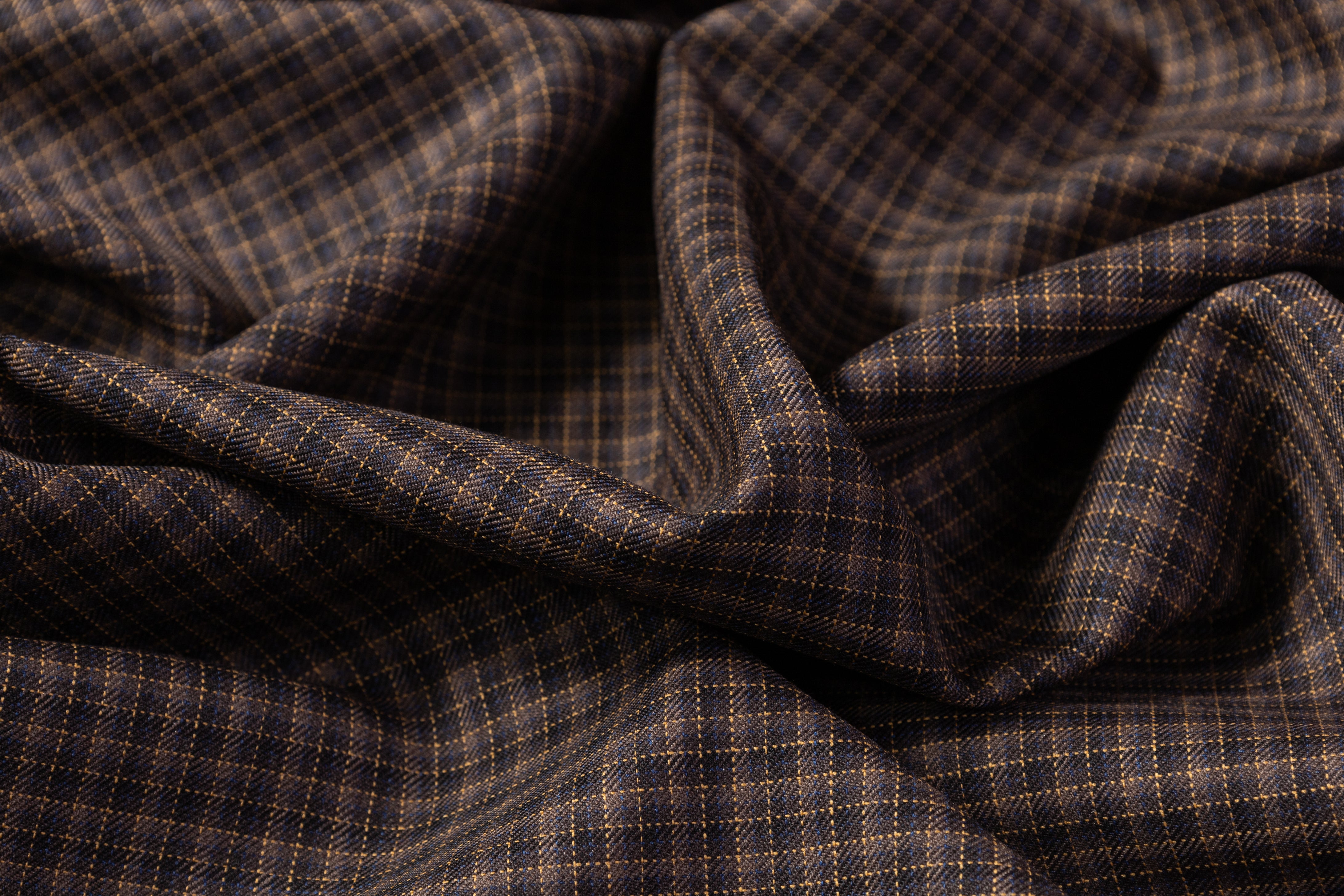 Lanificio di Pray - Micro Plaid Italian Wool Suiting - Brown / Navy