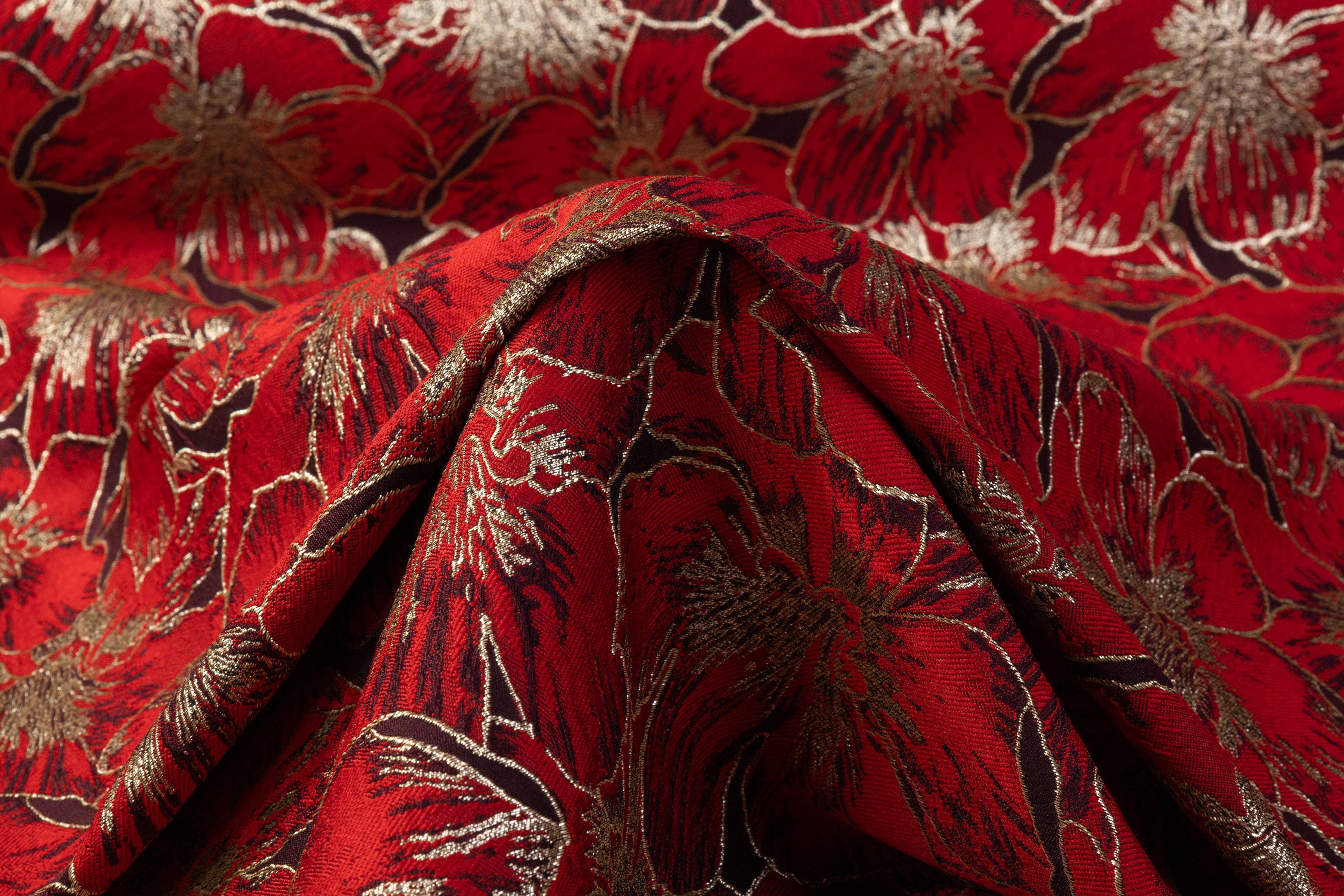 Metallic Floral Brocade - Red / Gold