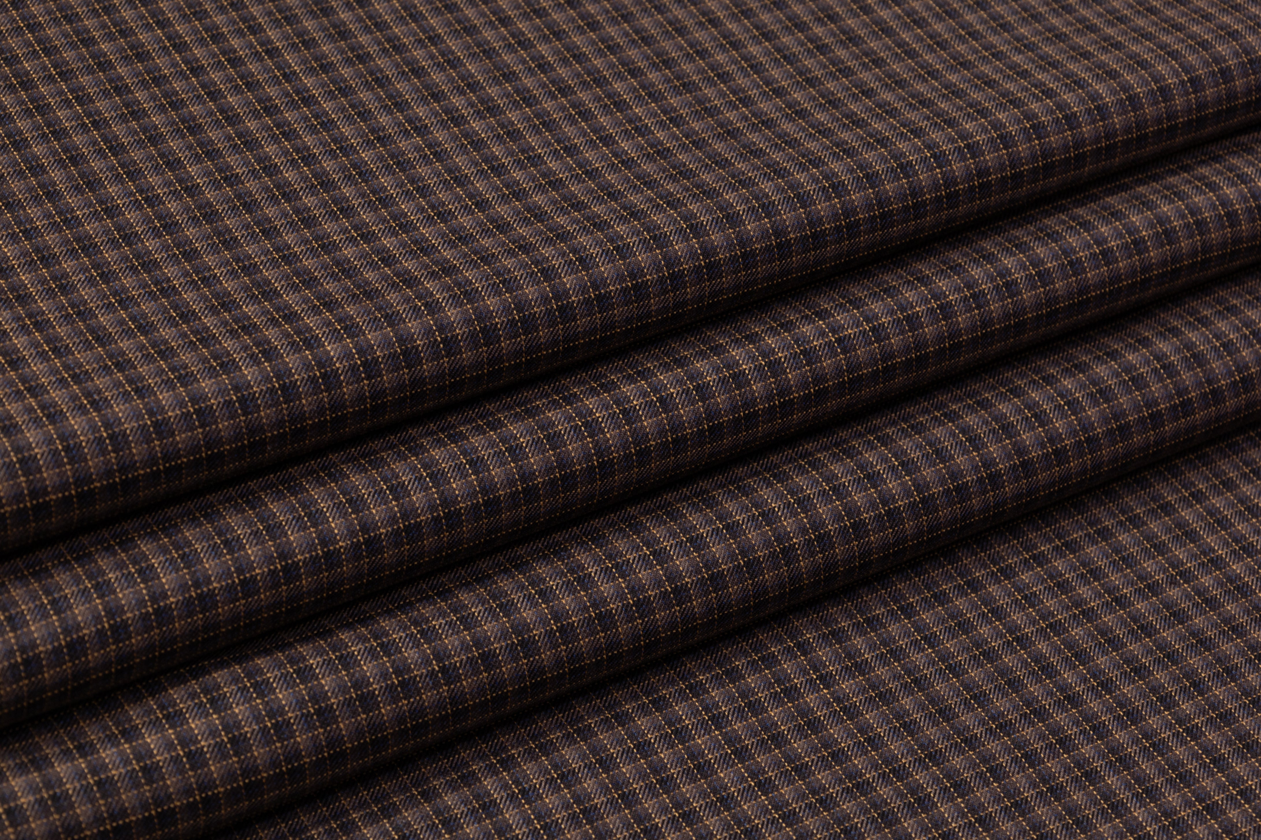 Lanificio di Pray - Micro Plaid Italian Wool Suiting - Brown / Navy