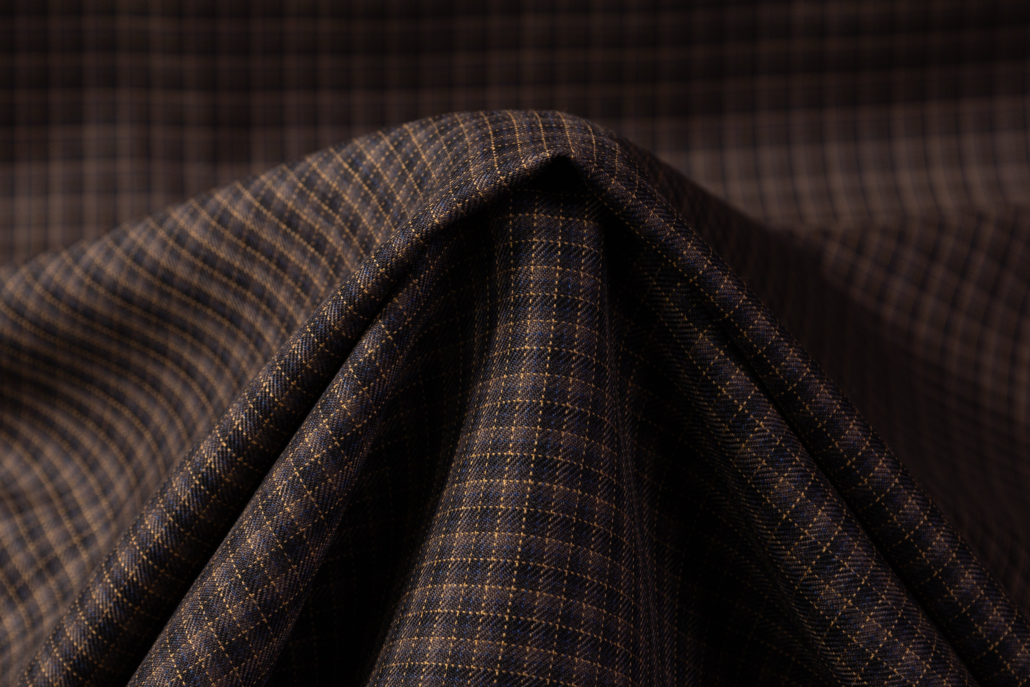 Lanificio di Pray - Micro Plaid Italian Wool Suiting - Brown / Navy