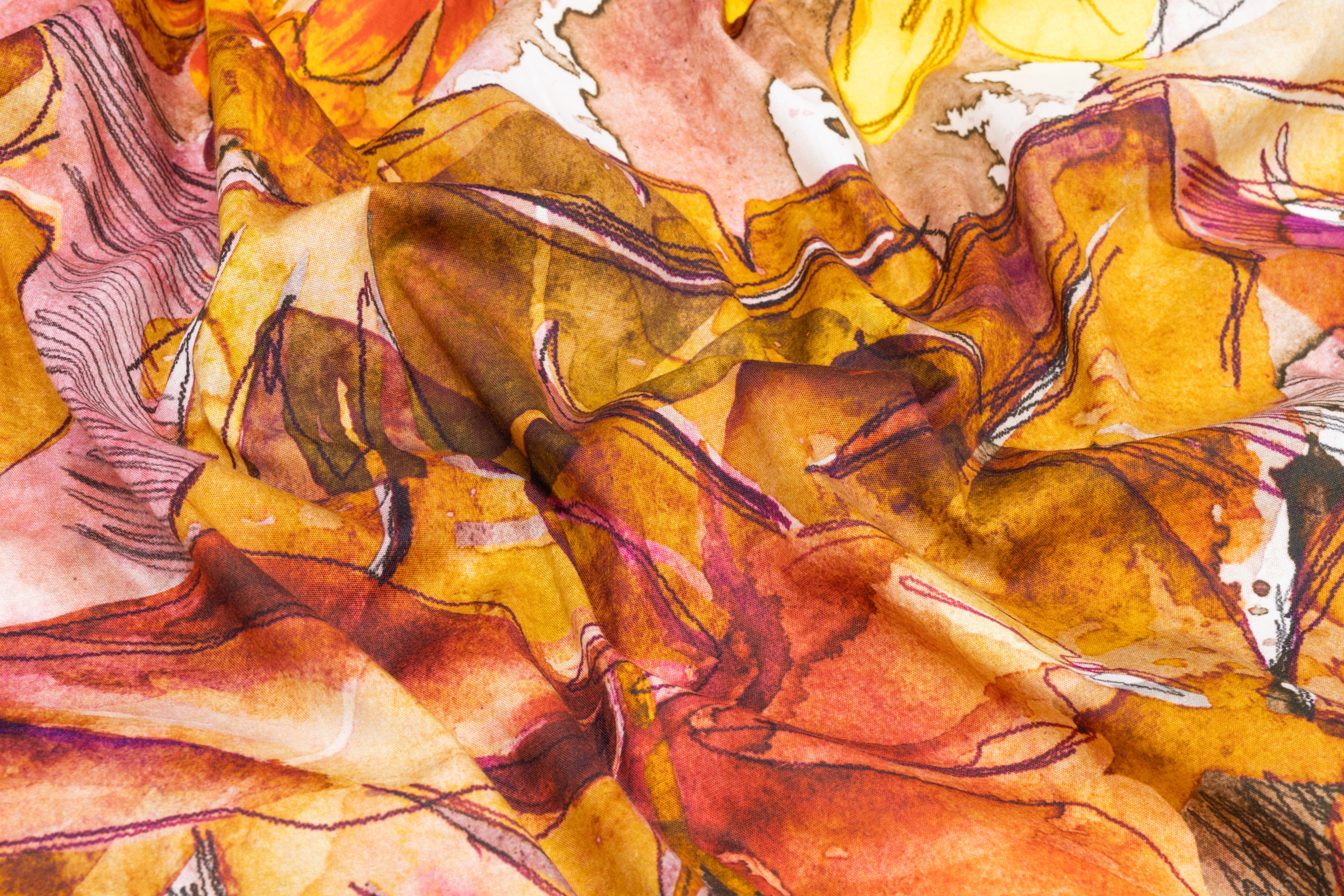 Floral Italian Cotton Lawn - Brown / Orange / Yellow