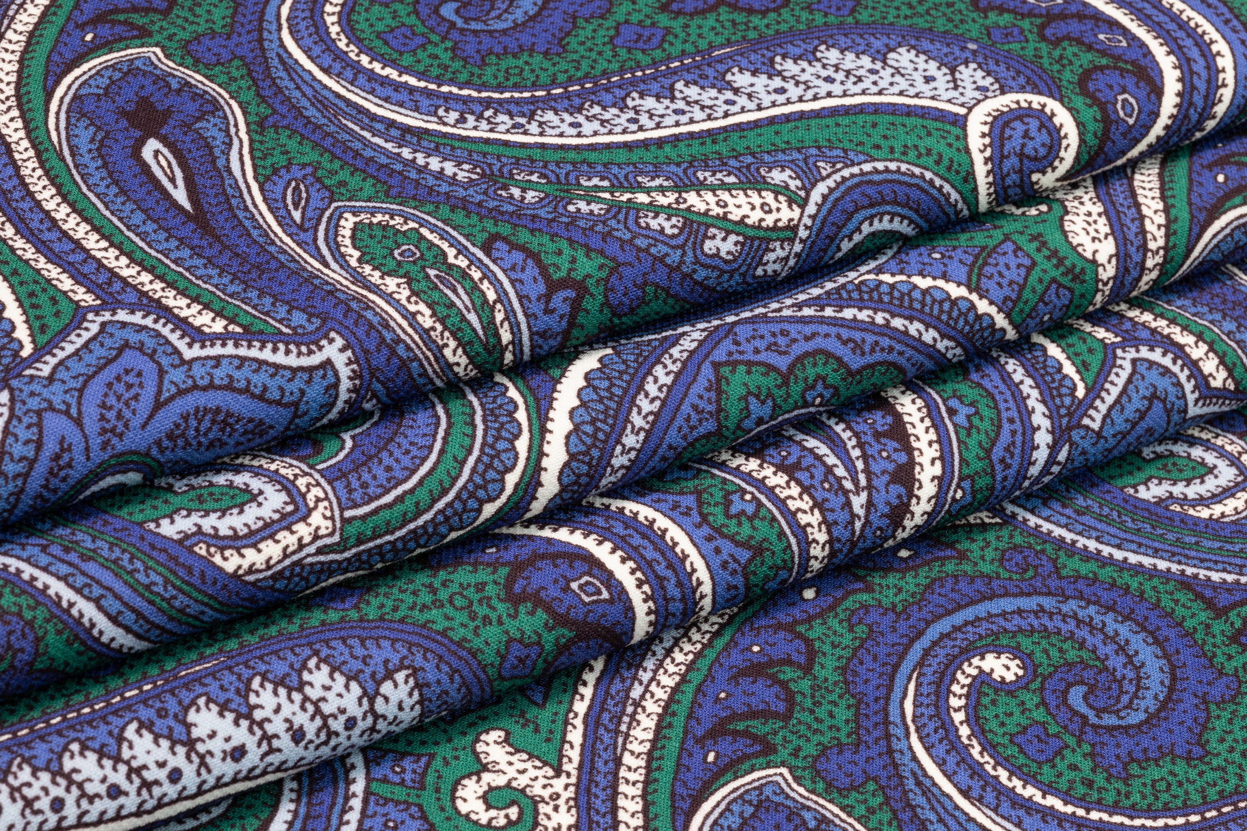 Paisley Printed Italian Wool Crepe - Blue / Green