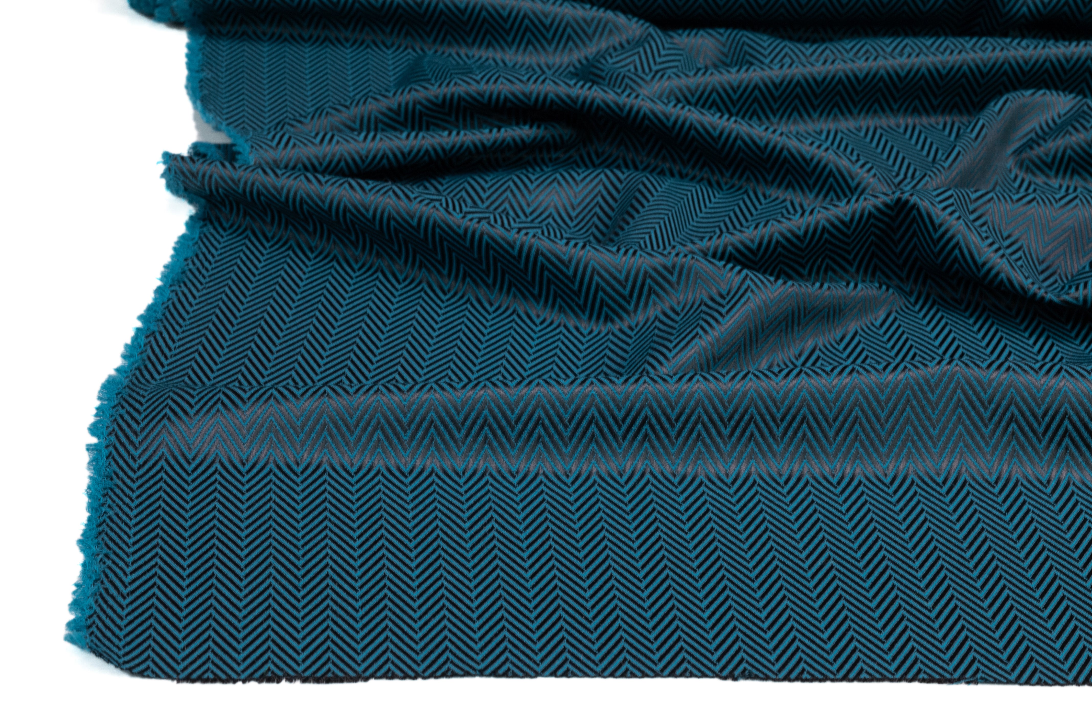 Chevron Italian Silk and Wool Jacquard Suiting - Blue / Black