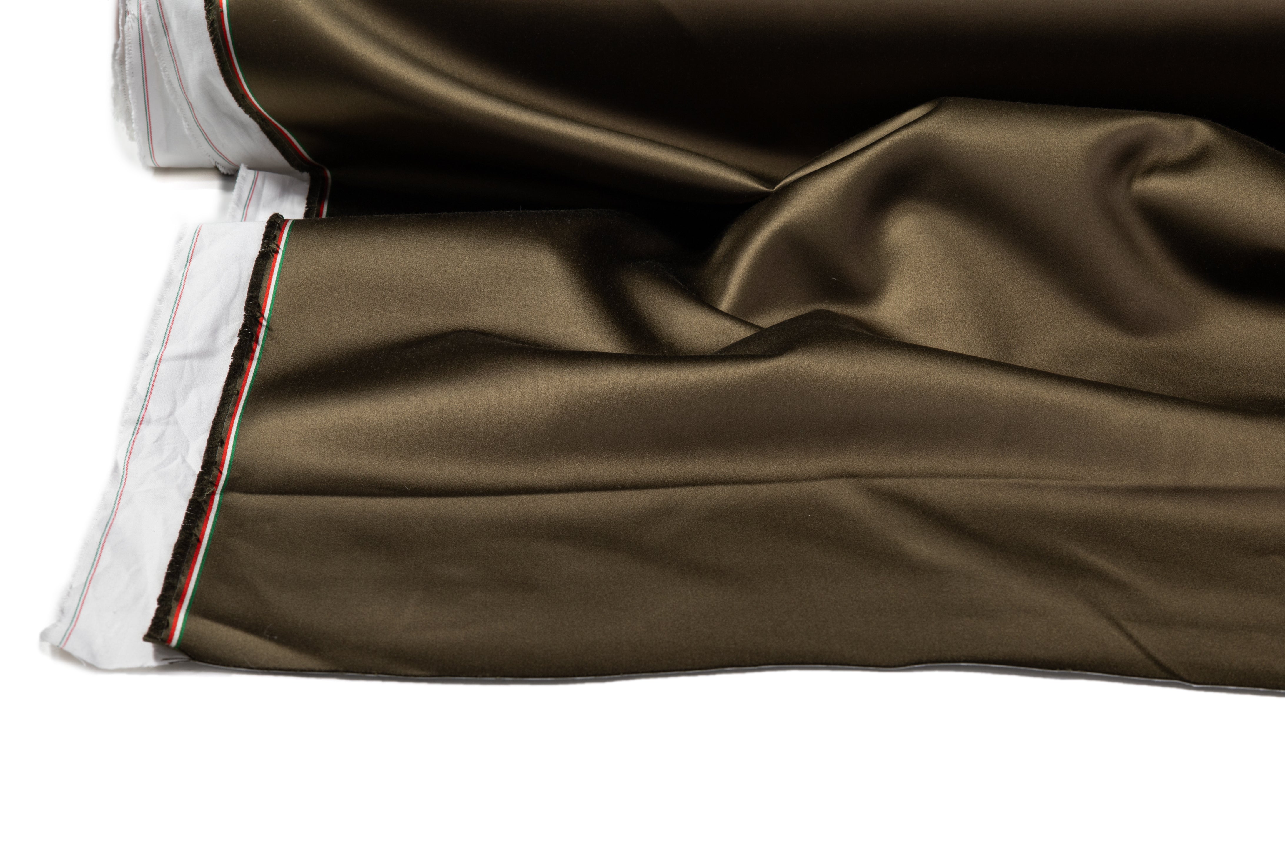 Italian Cotton Backed Silk Viscose Satin - Bronze Olive