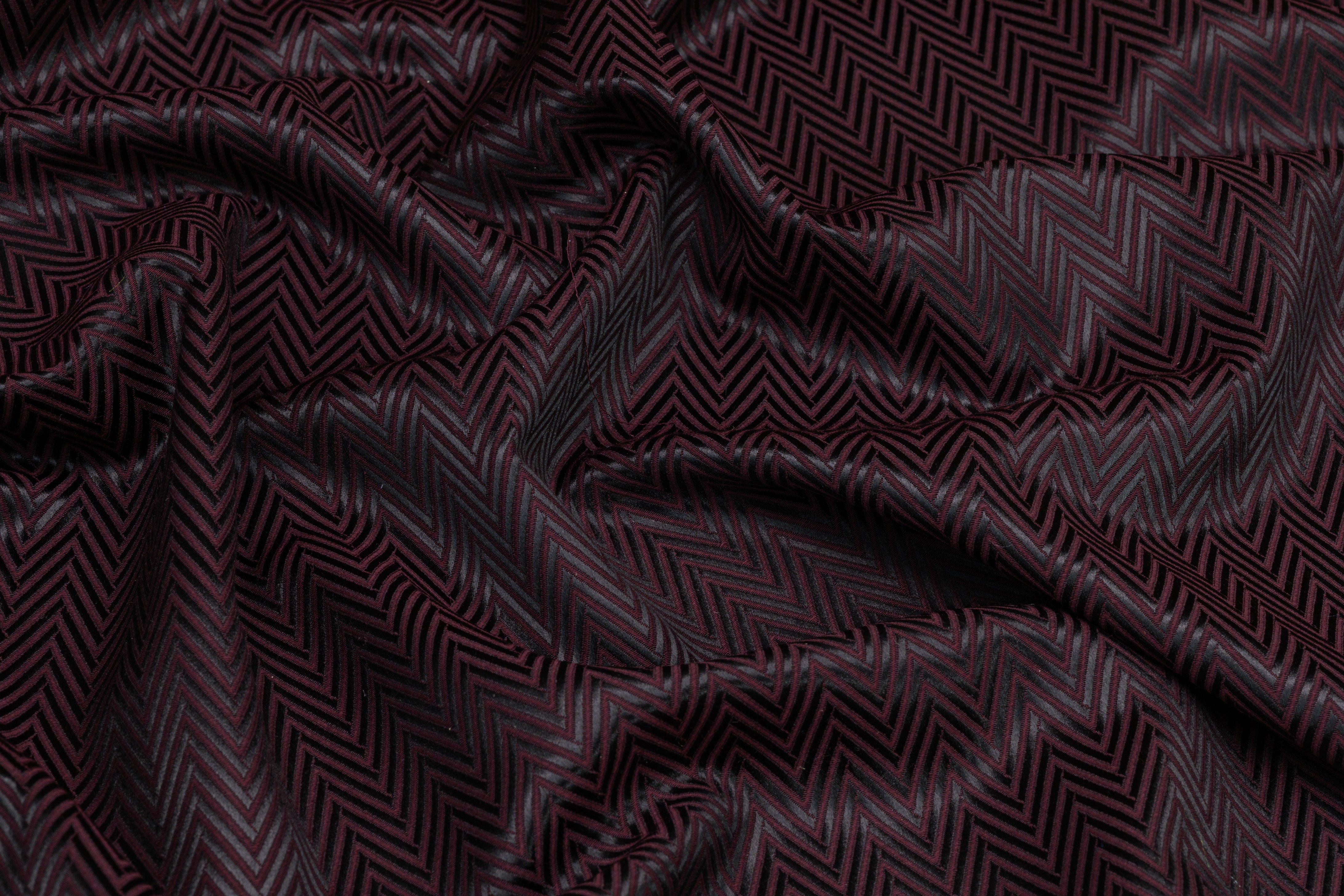 Chevron Italian Silk and Wool Jacquard Suiting - Burgundy / Black