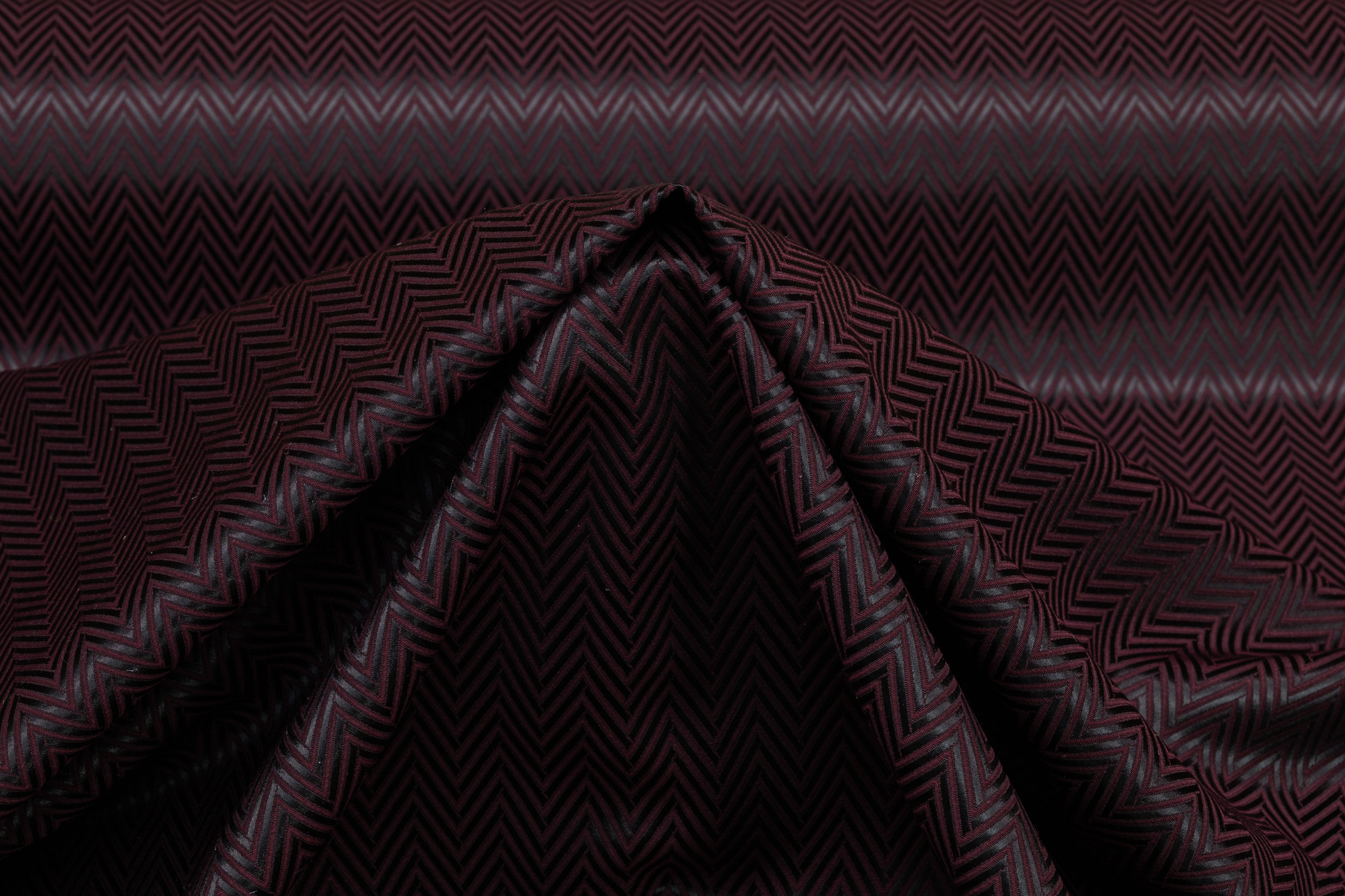 Chevron Italian Silk and Wool Jacquard Suiting - Burgundy / Black