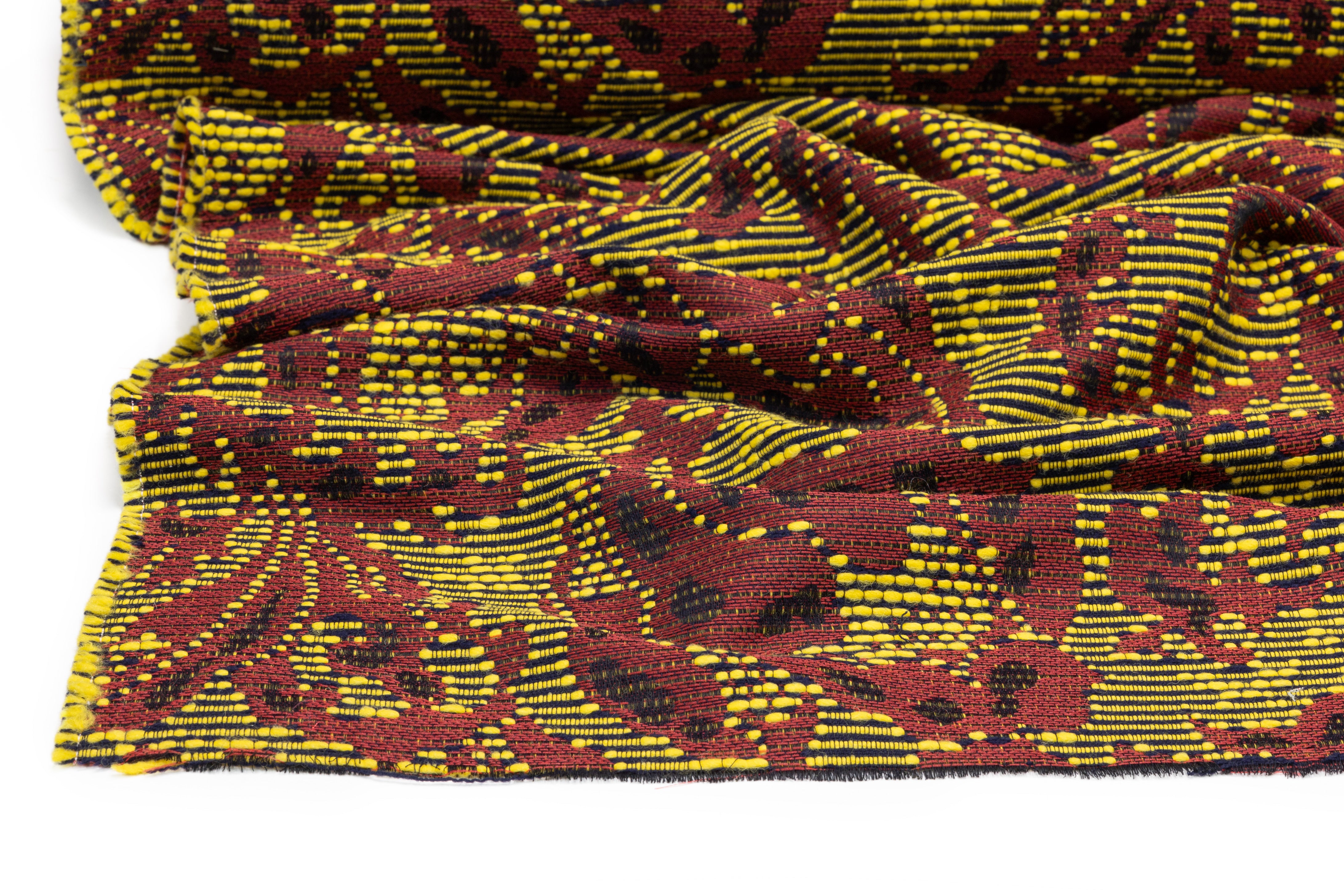 Floral Italian Textured Tweed Brocade - Red / Yellow / Black