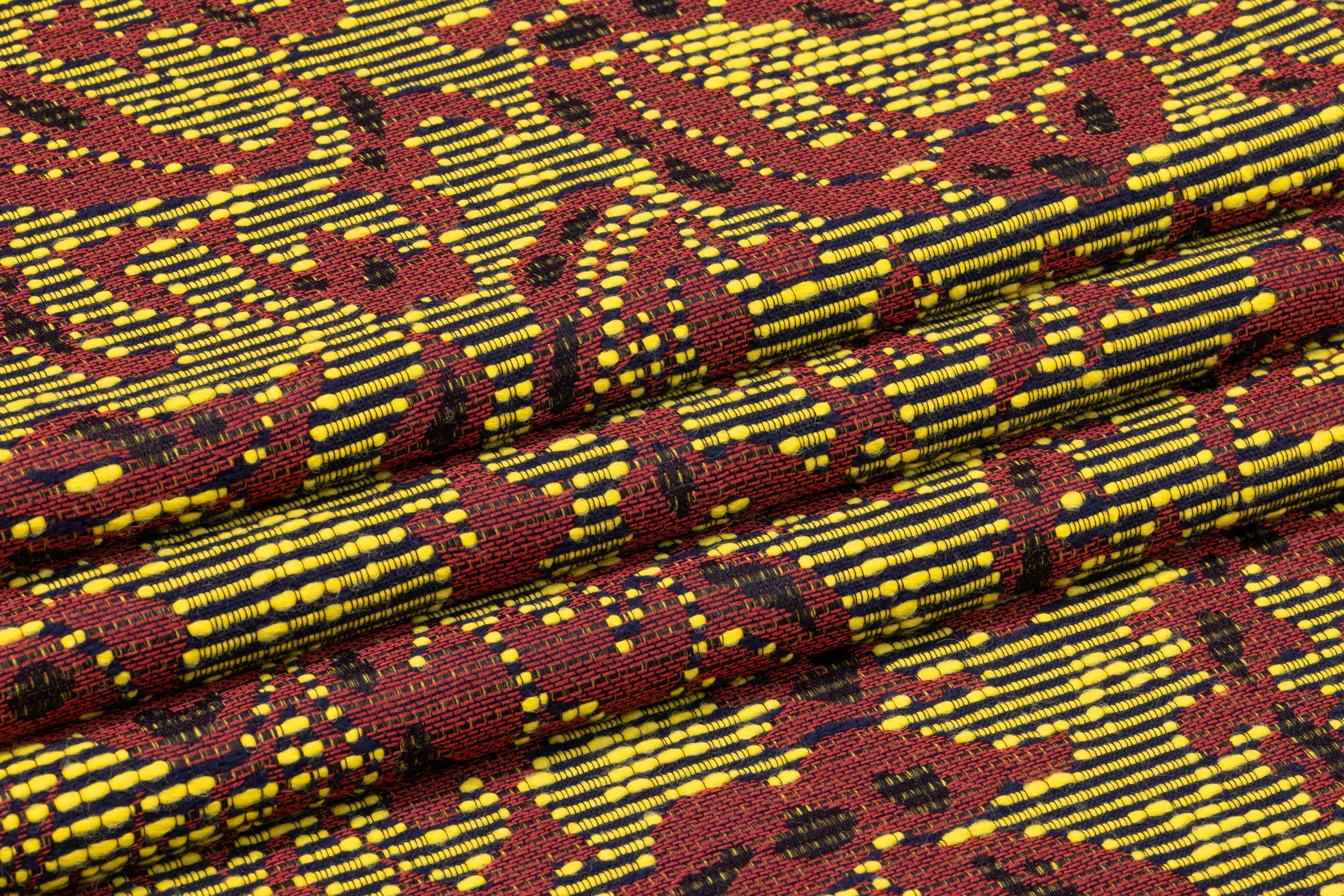 Floral Italian Textured Tweed Brocade - Red / Yellow / Black