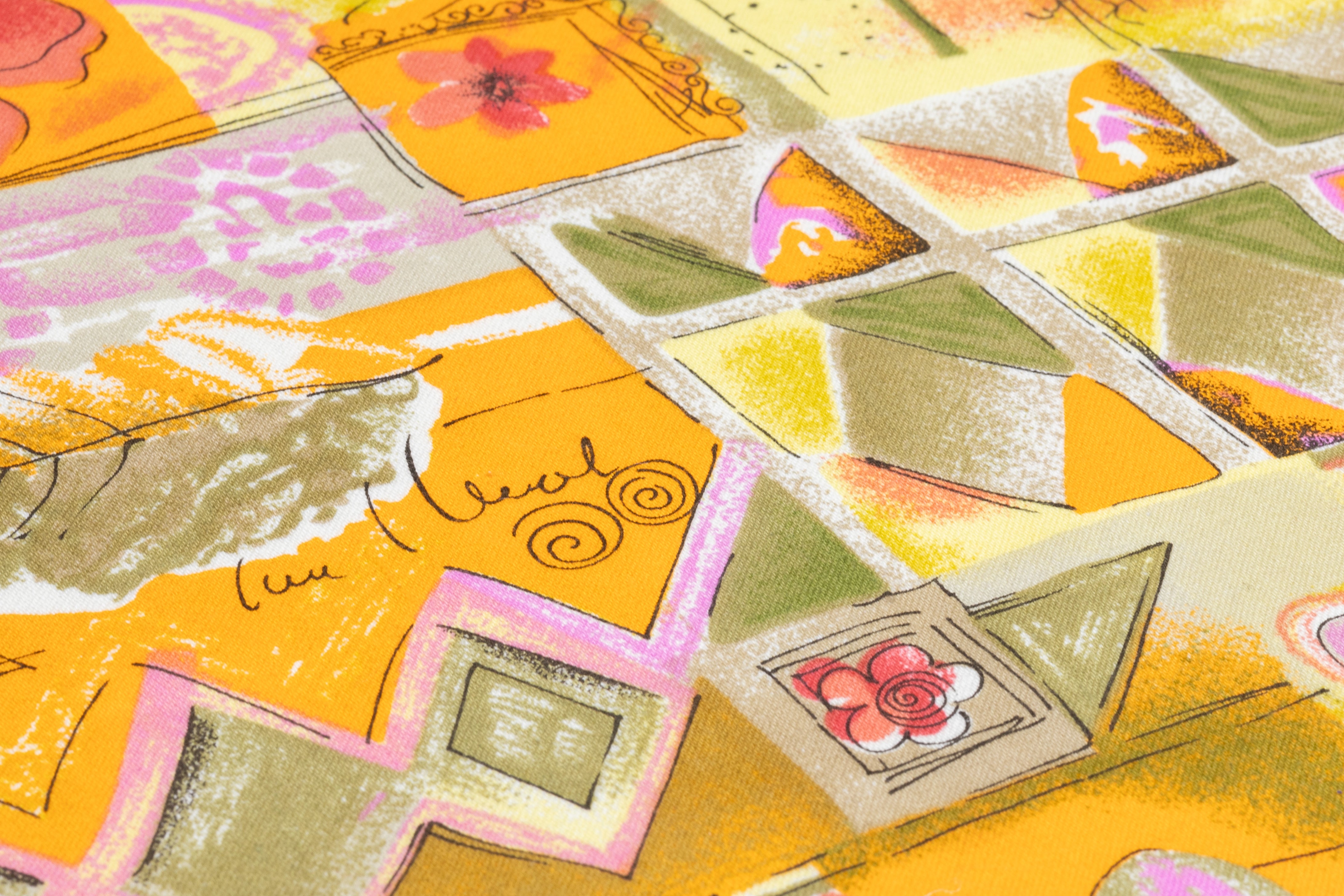 Floral Collage Japanese Cotton Twill - Orange / Khaki / Pink