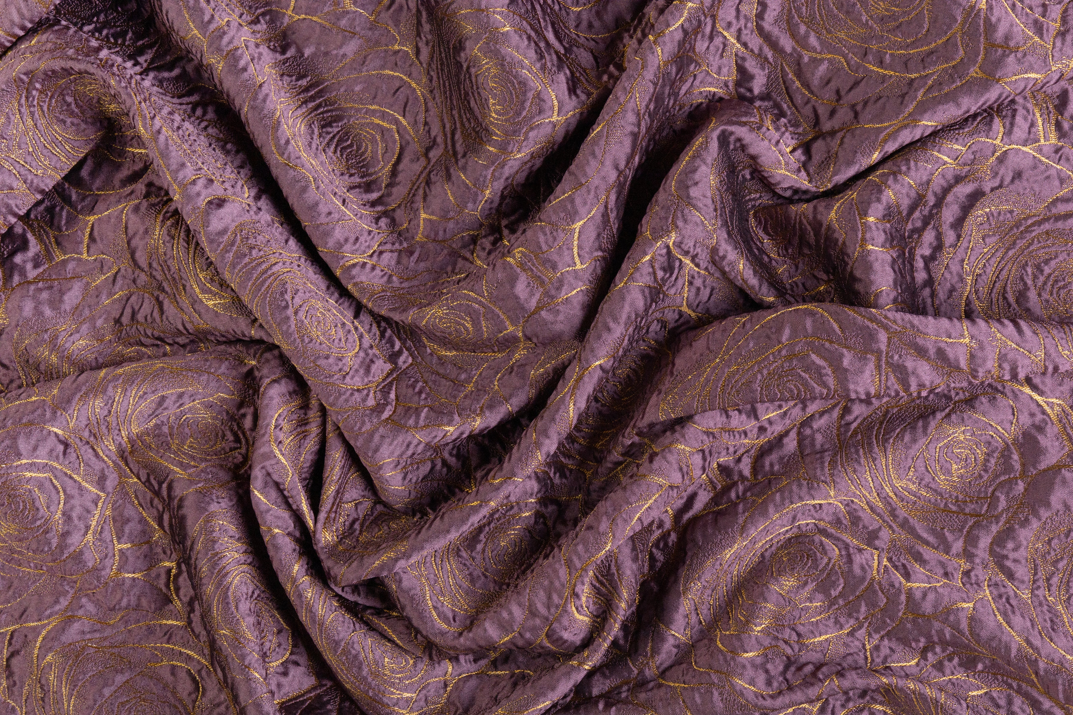 Floral Crushed Metallic Brocade - Gold / Purple