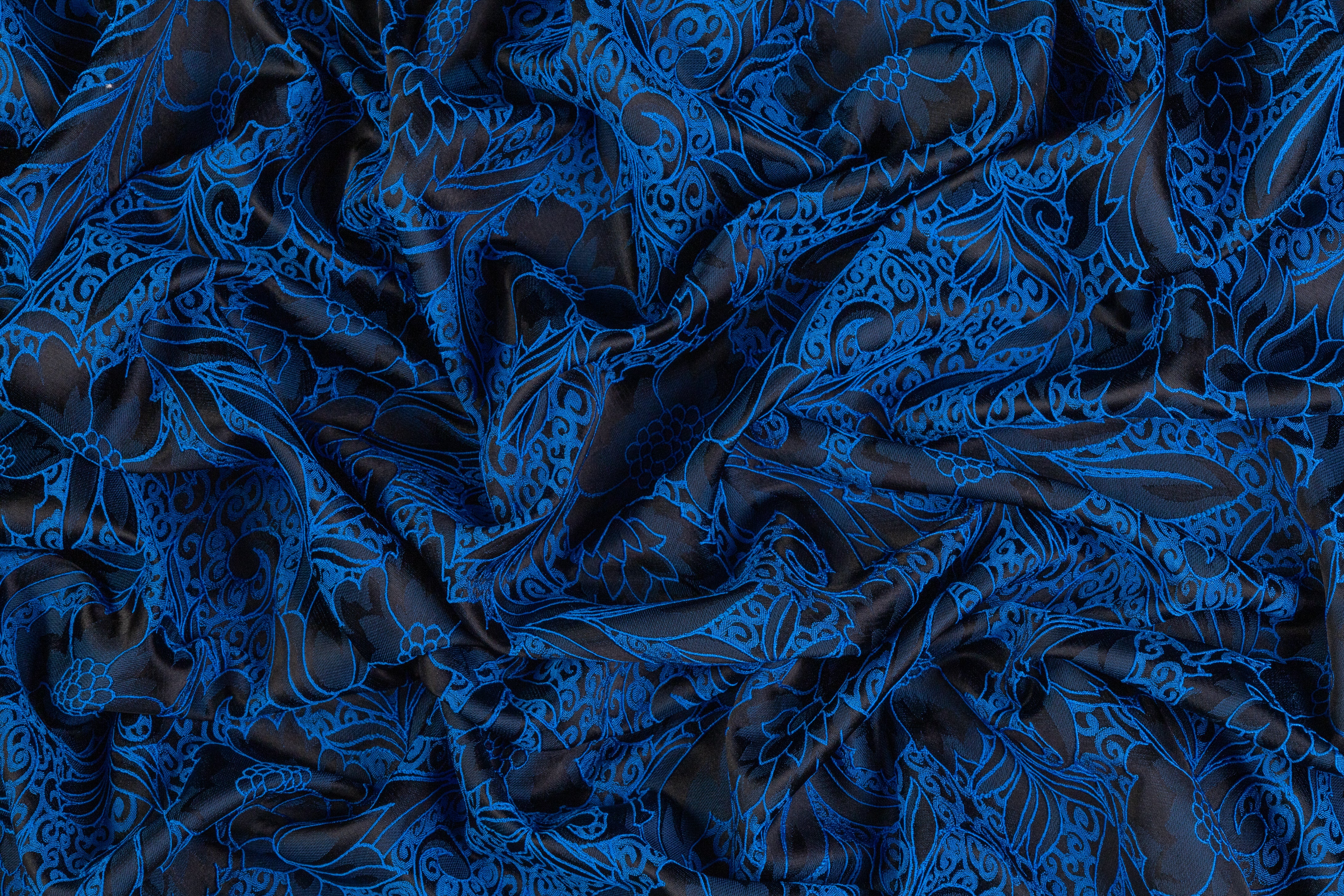Floral Brocade - Royal Blue / Black