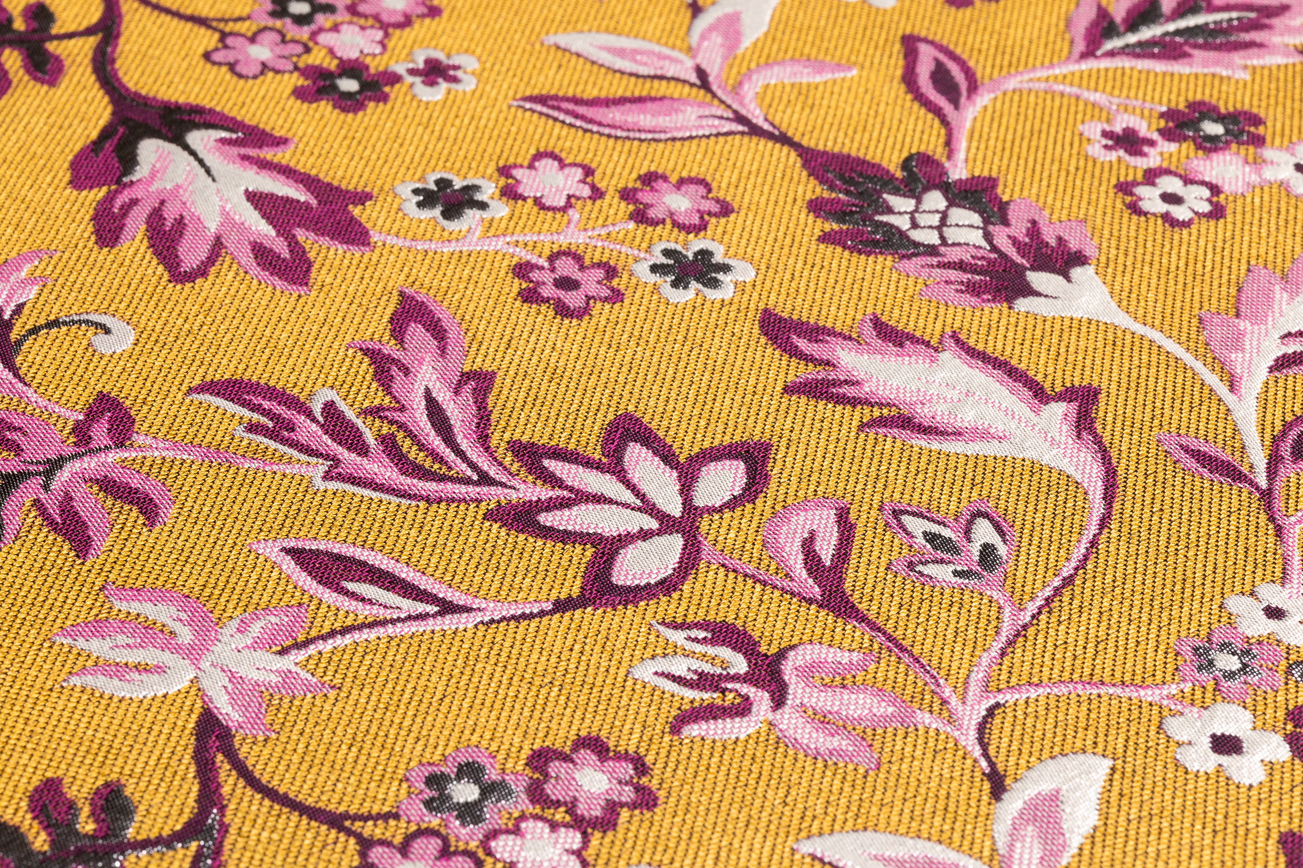 Floral Metallic Brocade - Antique Gold / Fuchsia