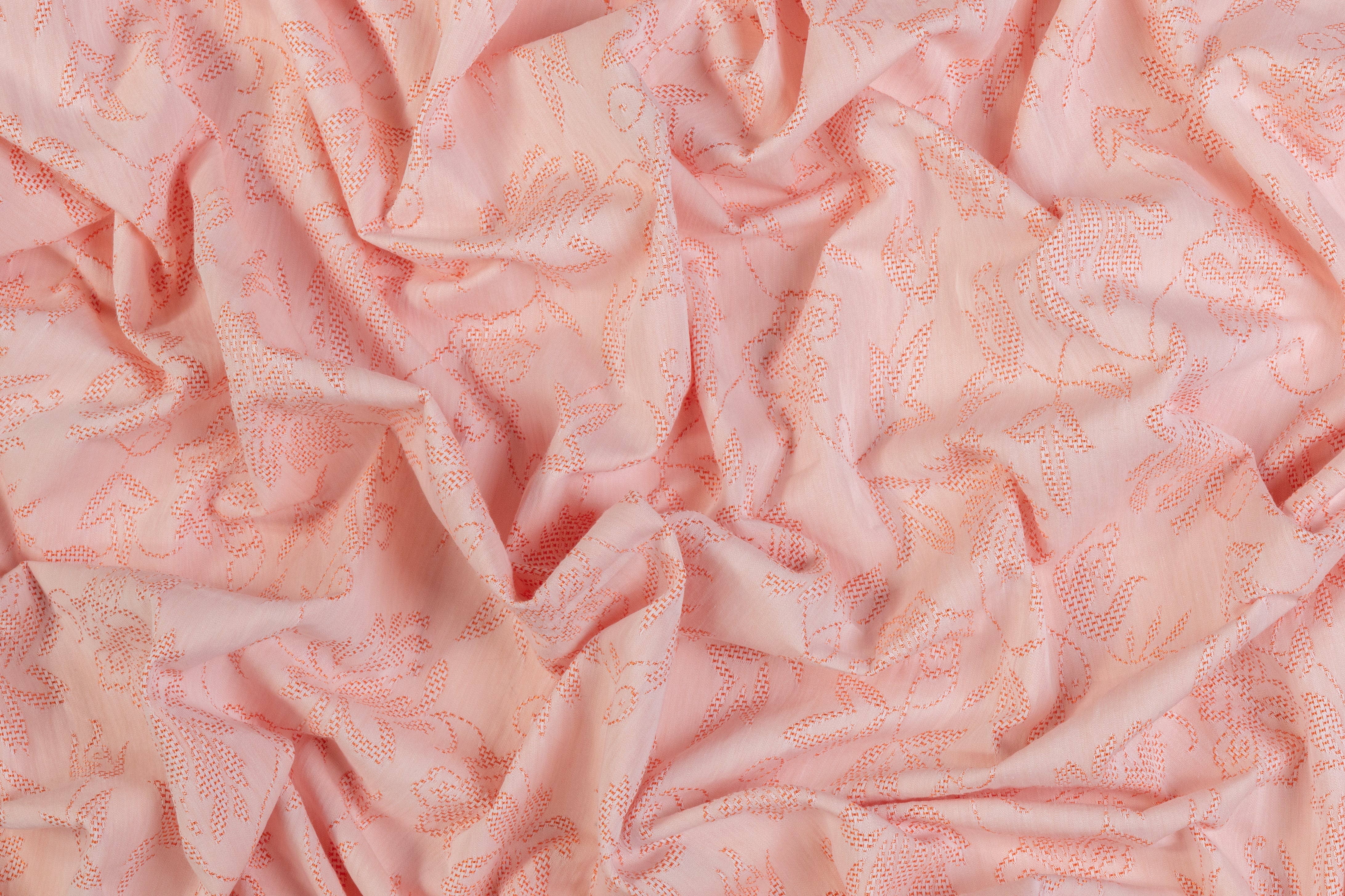 Floral Poly Cotton Brocade - Peach