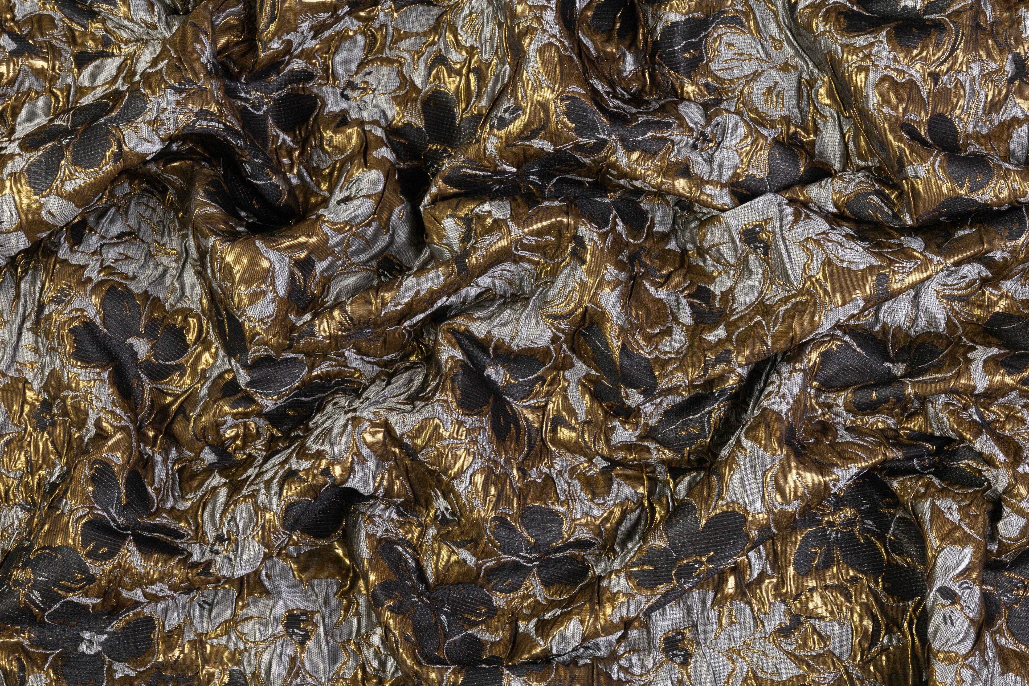Floral Crushed Metallic Brocade - Gray / Gold