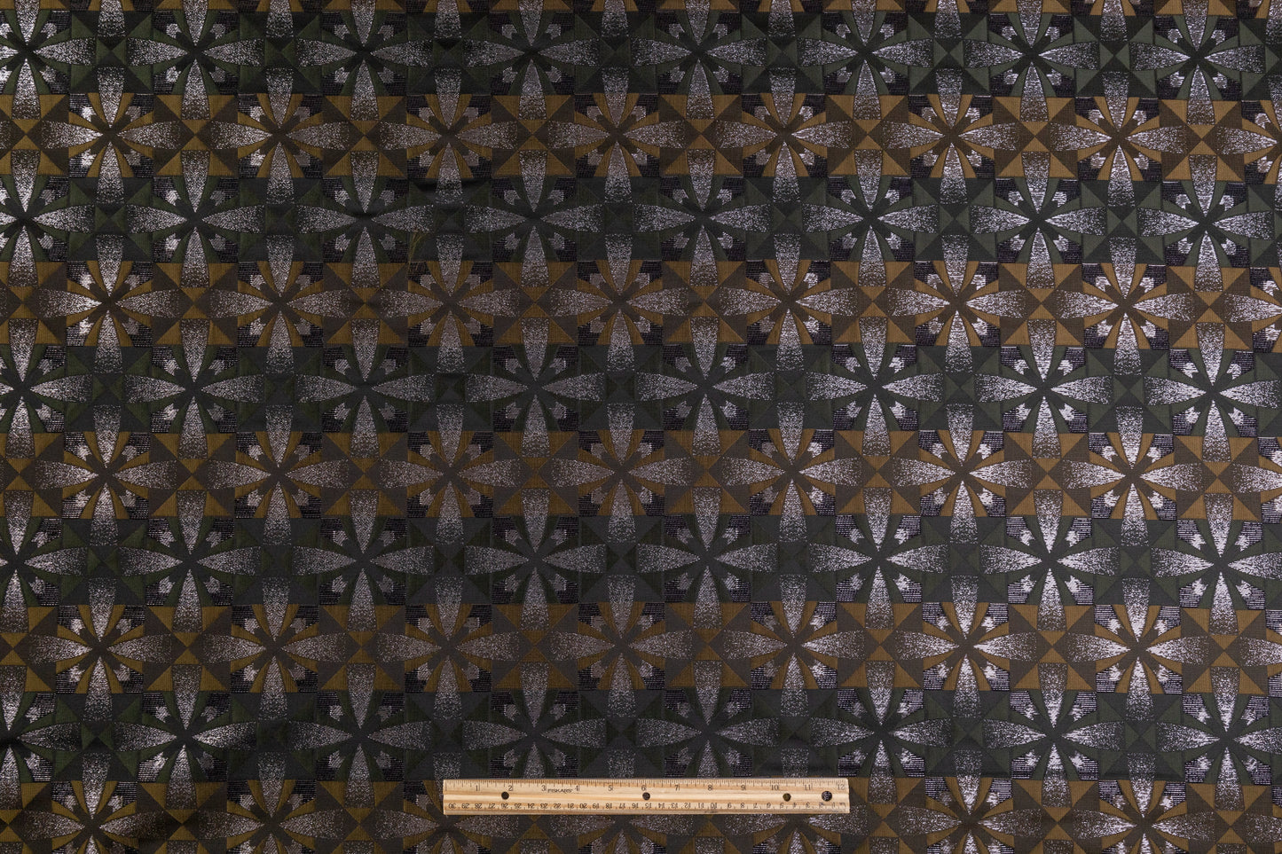 Geometric Metallic Brocade - Green / Gray