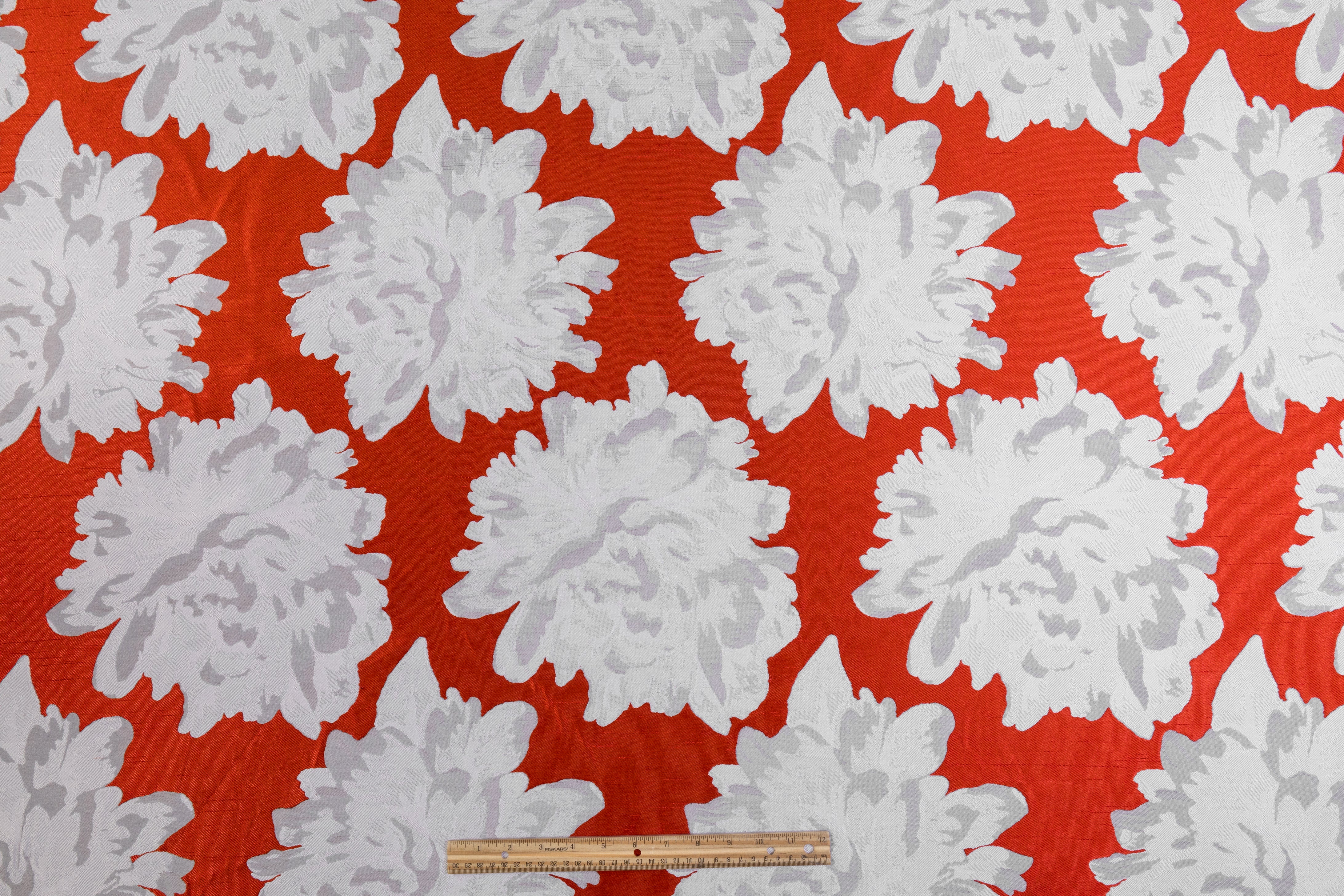 Double Faced Floral Brocade - Orange and White